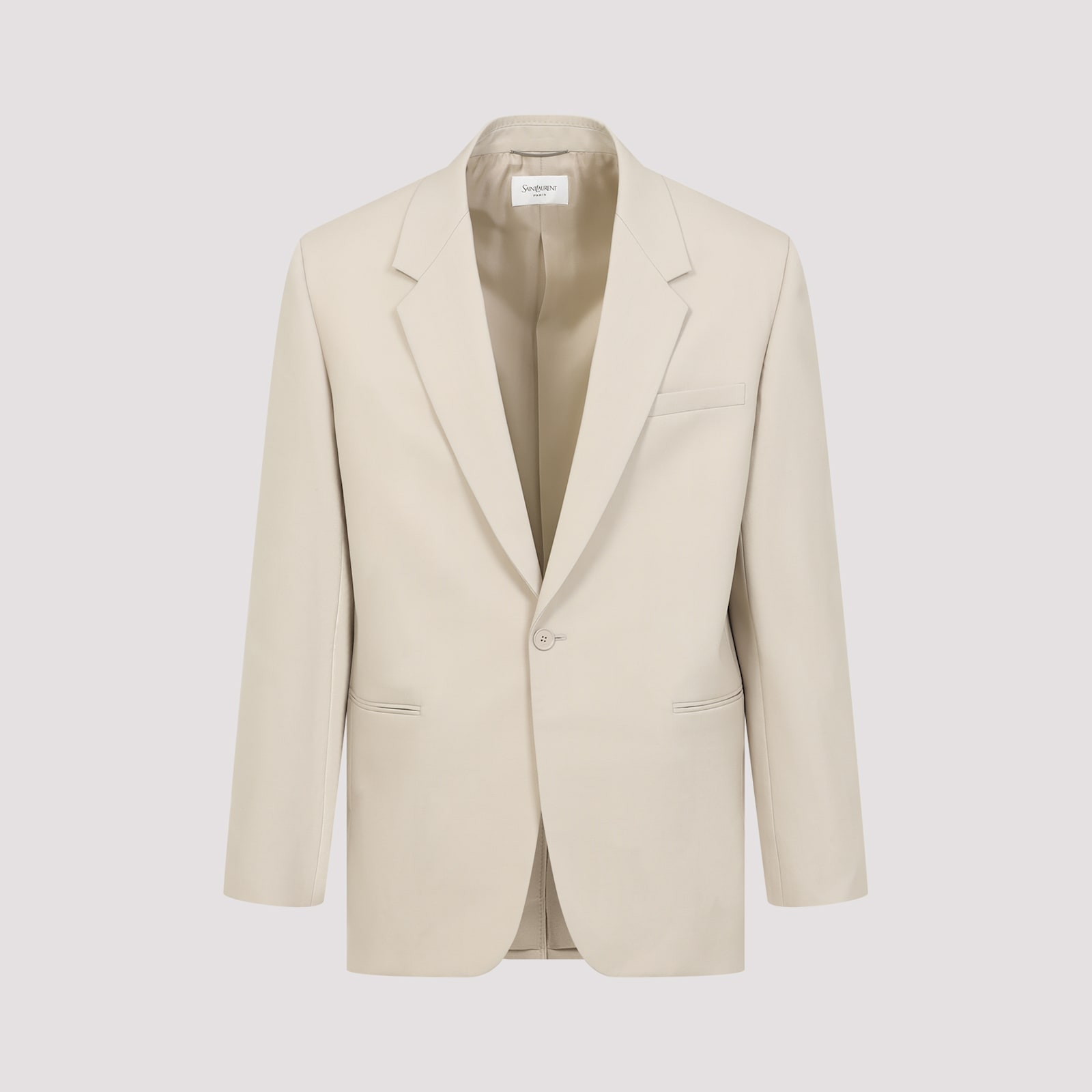Saint Laurent Single-button Tailored Wool Jacket With Notched Lapels In Beige