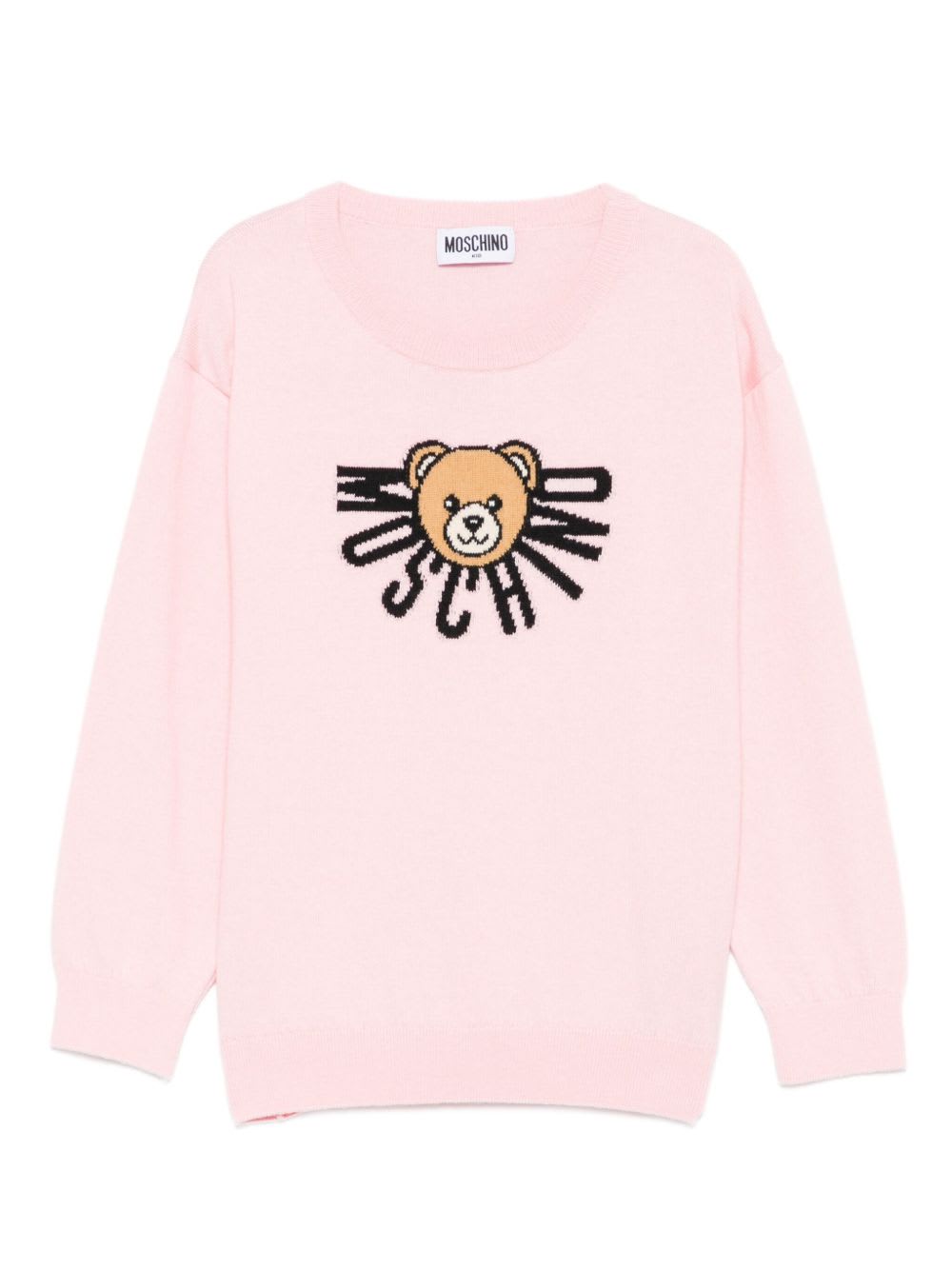 Moschino Teddy-logo Cotton-wool Sweater In Pink