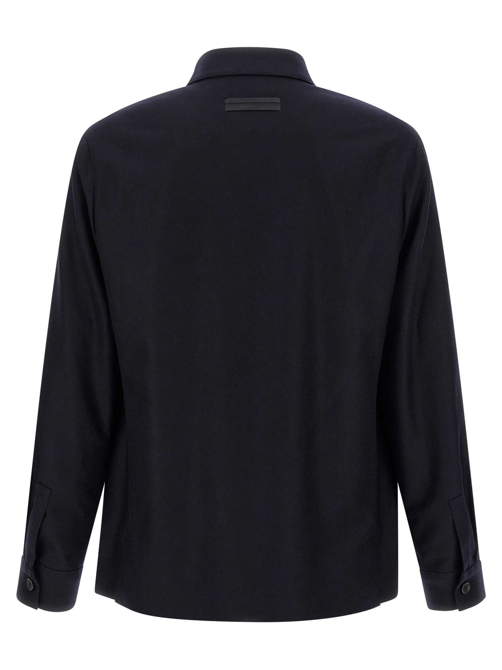 Zegna Overshirt With Collared Design And Pockets In Blue