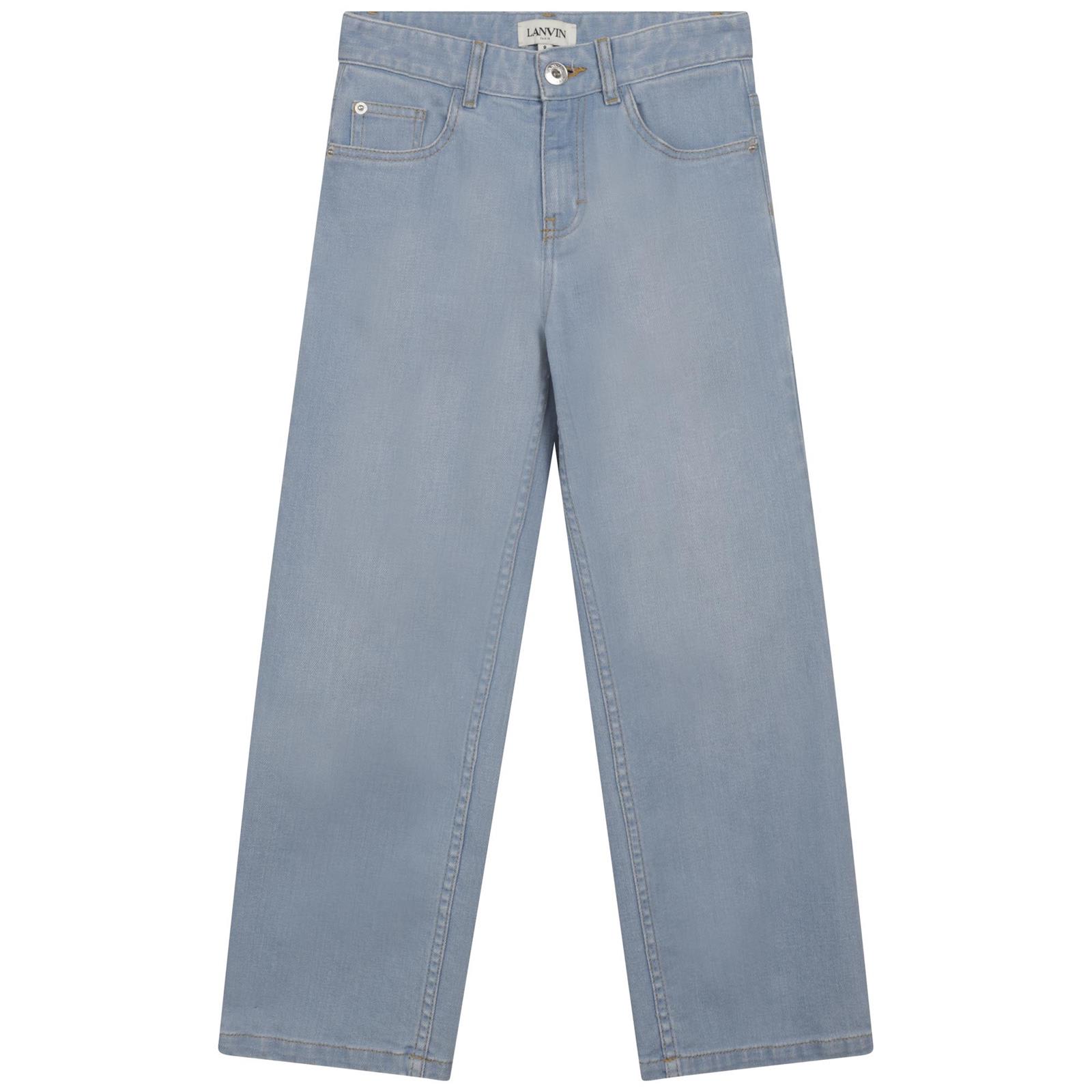 Lanvin Kids' Wide Leg Jeans With Embroidery In Blue