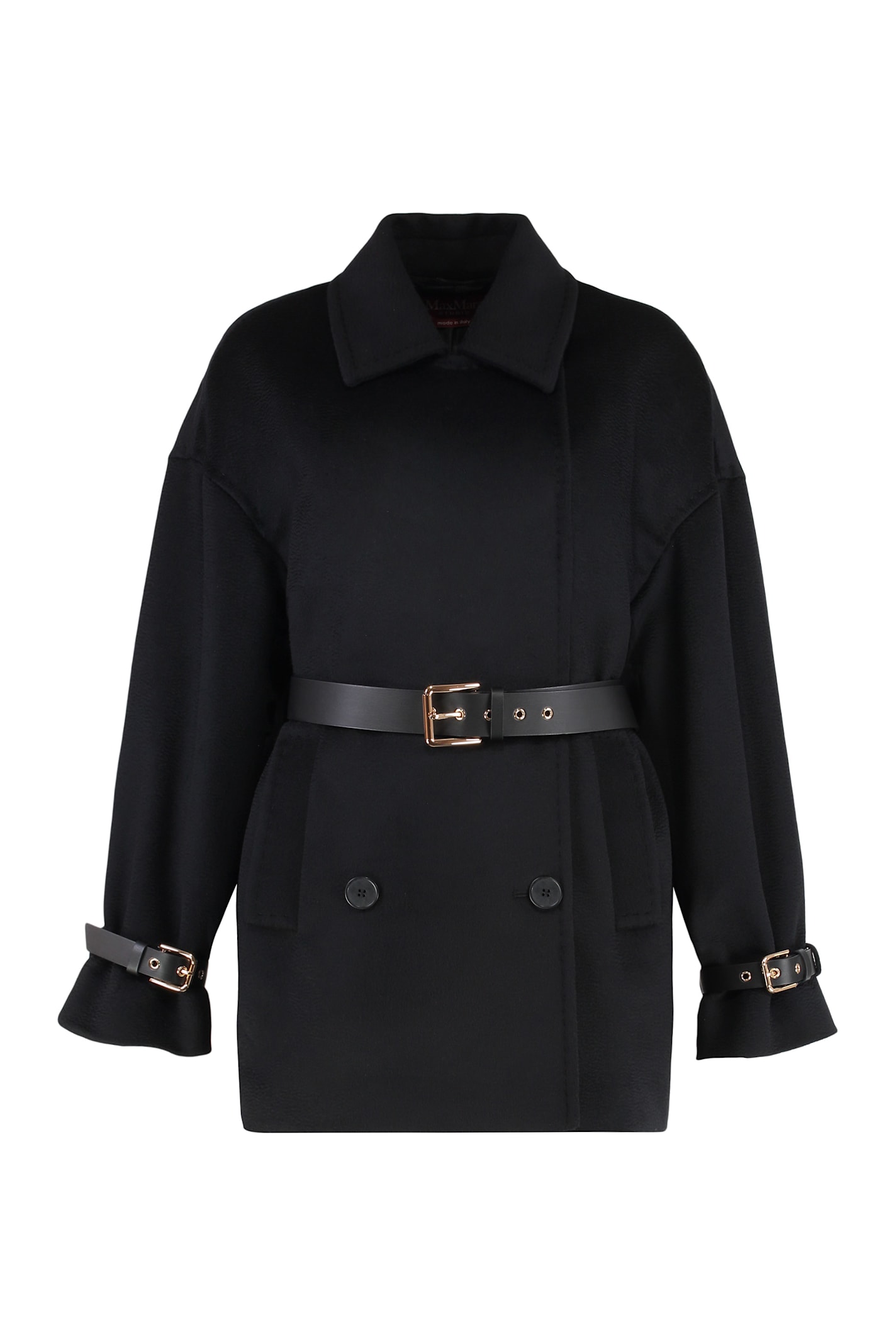 Max Mara Studio Pausa Double-breasted Virgin Wool Coat In Black