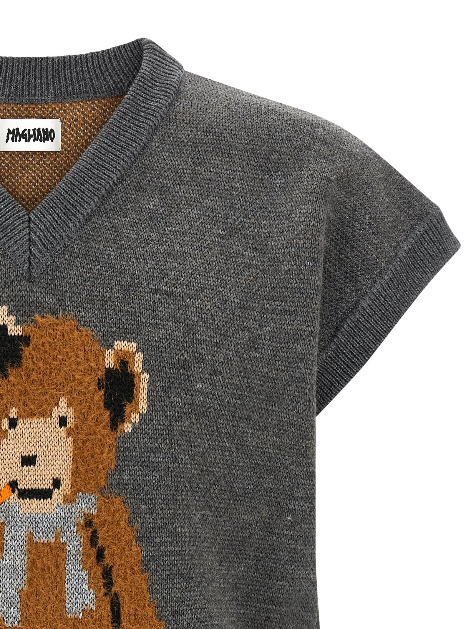 Magliano Teddy Bear V-neck Sweater In Gray