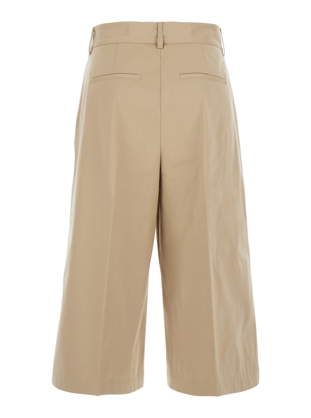 Msgm Beige Wide Bermuda Shorts With Belt Loops And Back Pockets In Cotton Woman In Beige