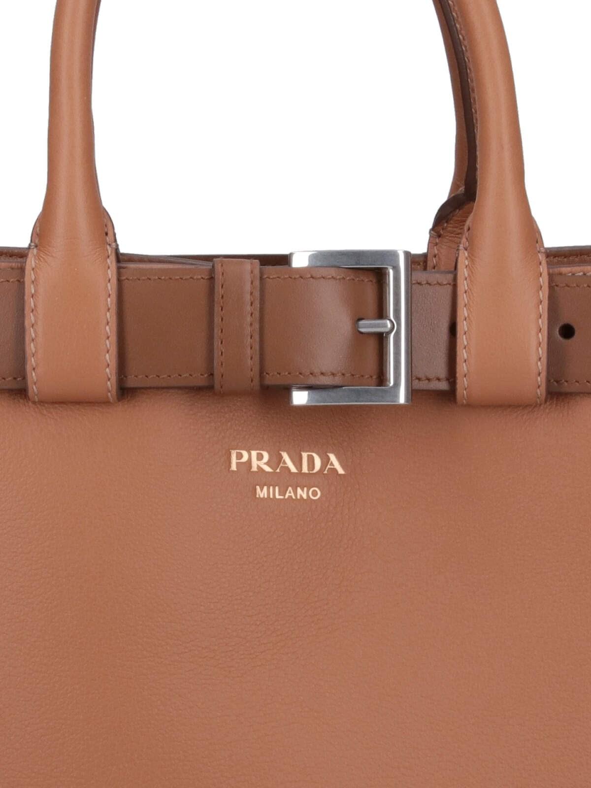 Shop Prada Buckle Medium Hand Bag In Caramel 0