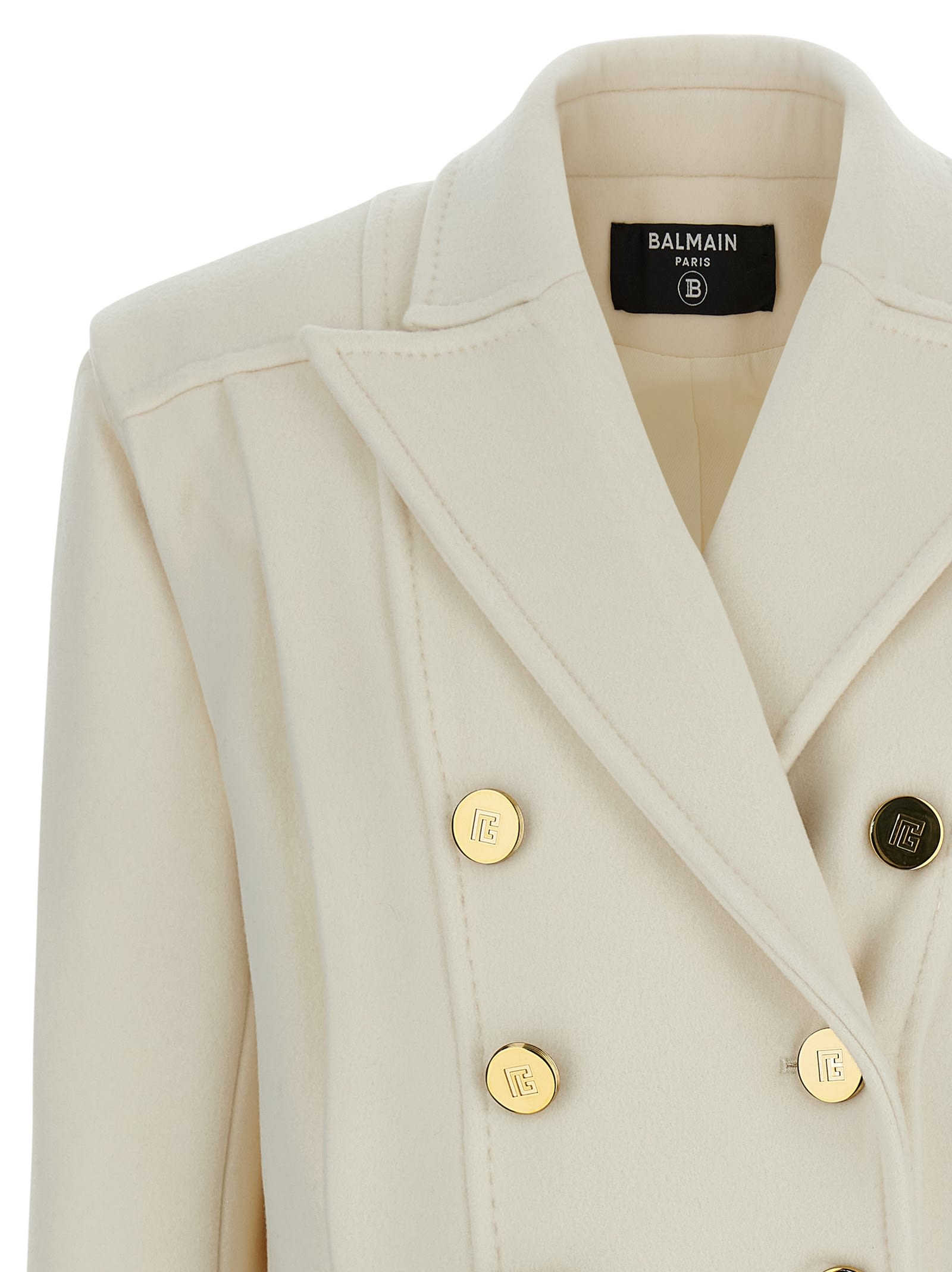 Balmain Double-breasted Coat In White