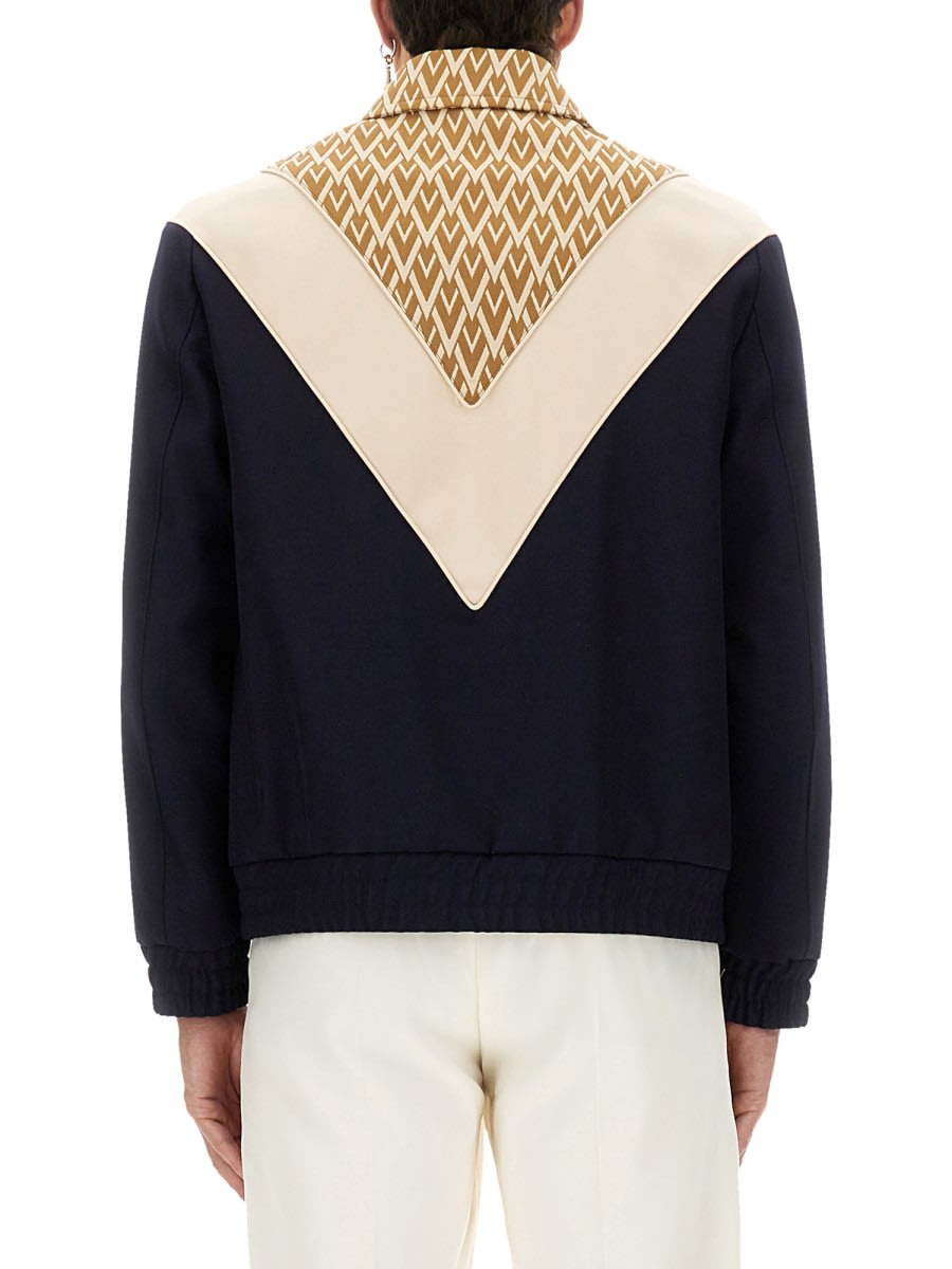 Valentino Wool And Cotton Jacket With Chevron Pattern In Blue