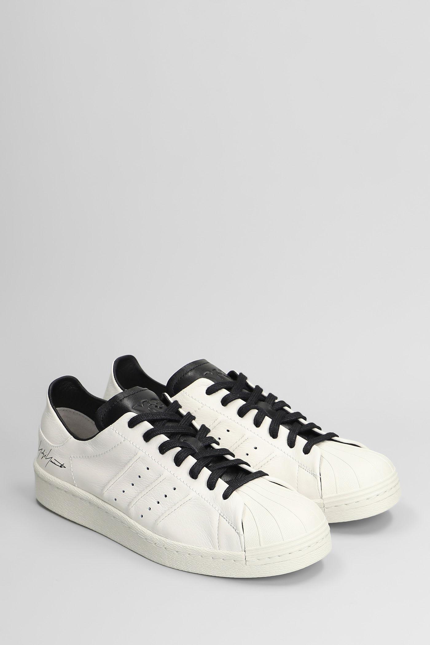 Y-3 Premium Leather Sneakers With Rubber Shell Toe In White