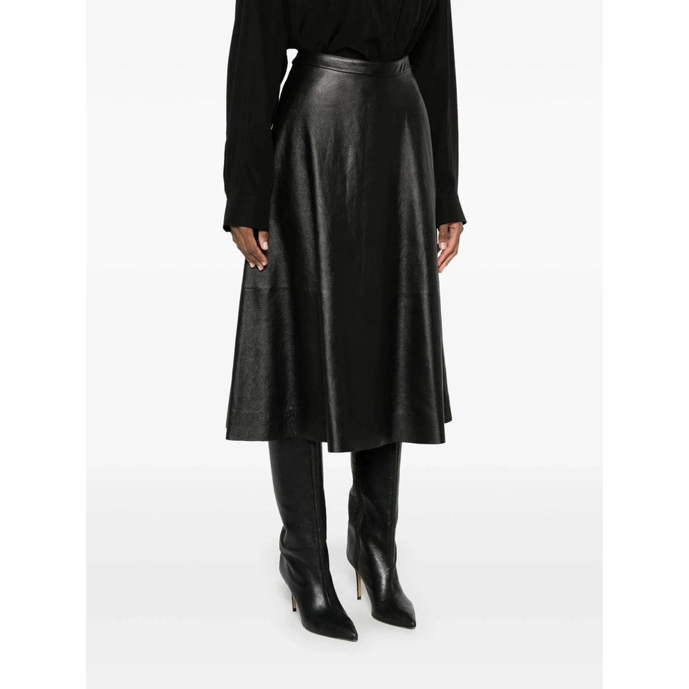 Balenciaga Leather Midi Skirt In Black