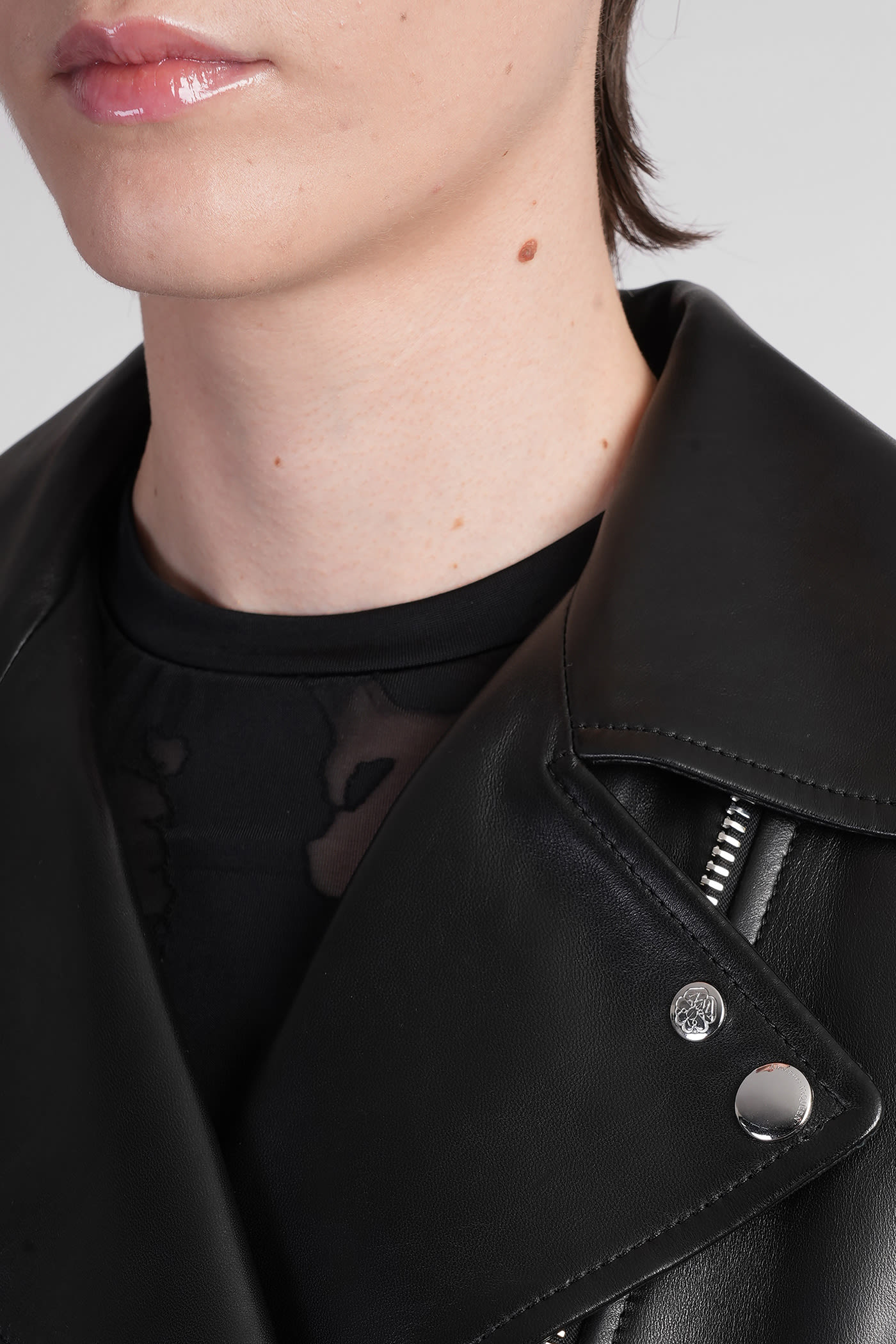 Alexander Mcqueen Black Cropped Biker Jacker With Matching Belt In Smooth Leather Woman In Black