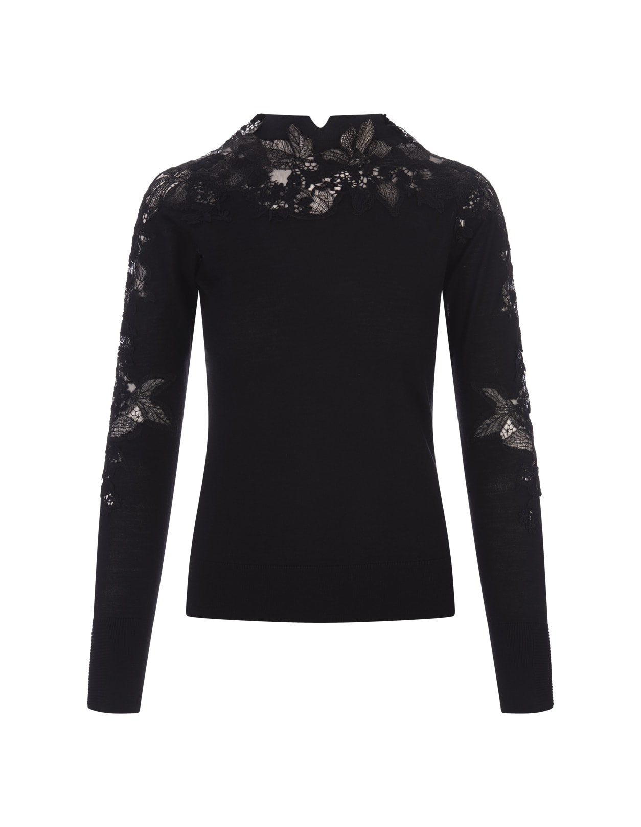 Shop Ermanno Scervino Black Sweater With Lace In Nero