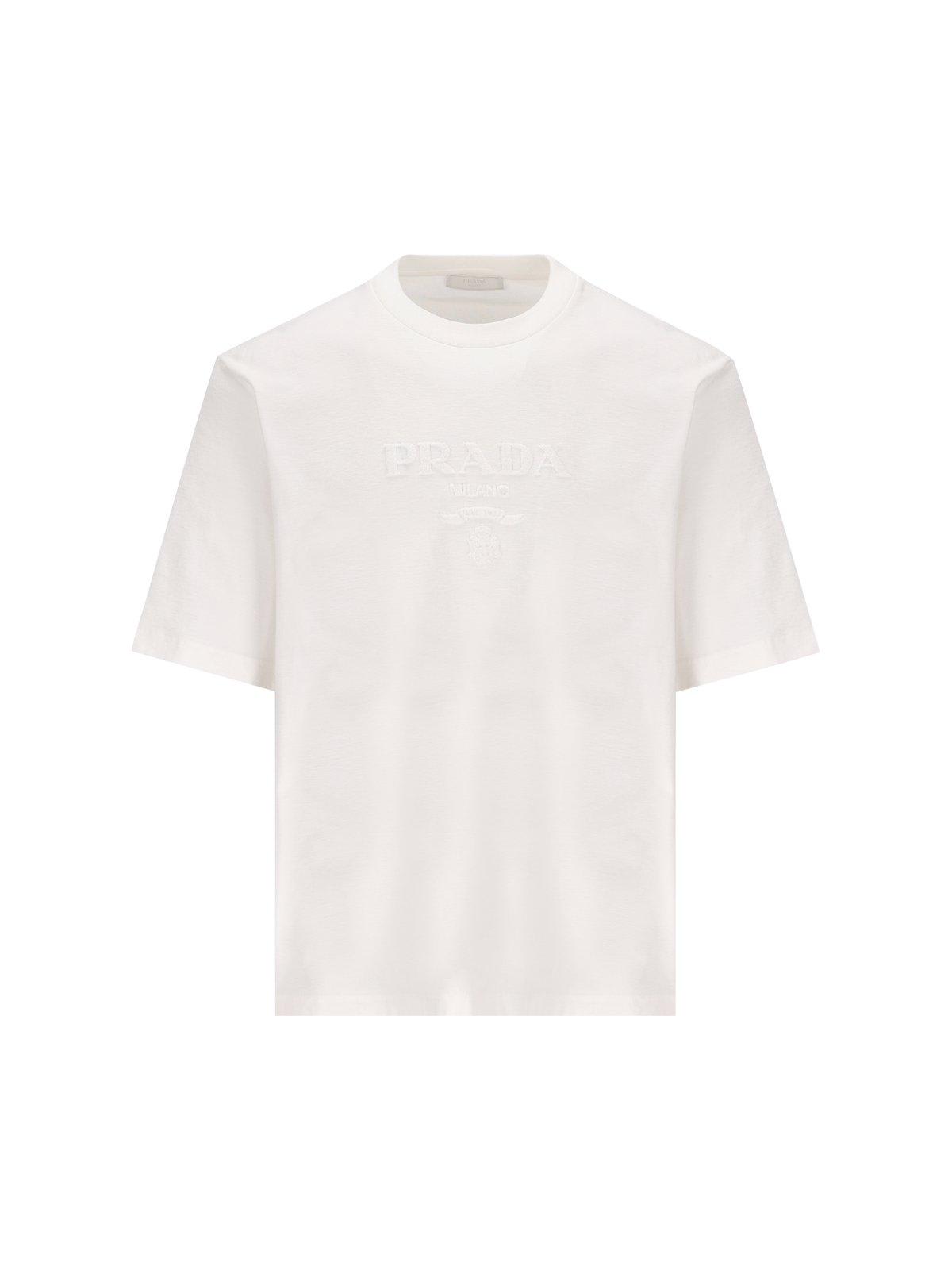 Shop Prada Logo-detailed Crewneck T-shirt In White