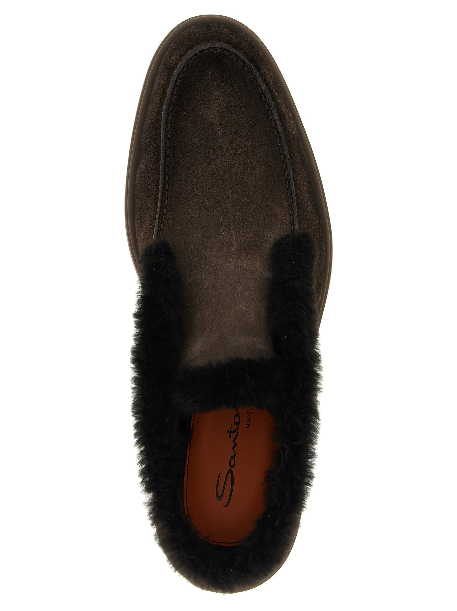 Santoni Suede Shearling Ankle Boots In Brown