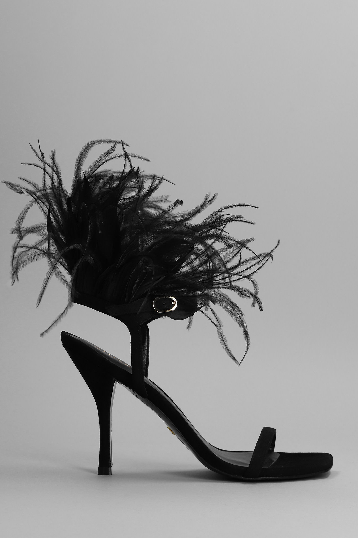 Stuart Weitzman Plume Suede Feather Ankle-strap Sandals In Black | ModeSens