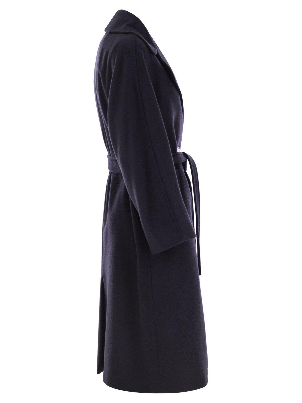 Shop Weekend Max Mara Belted Long-sleeved Coat In Blue