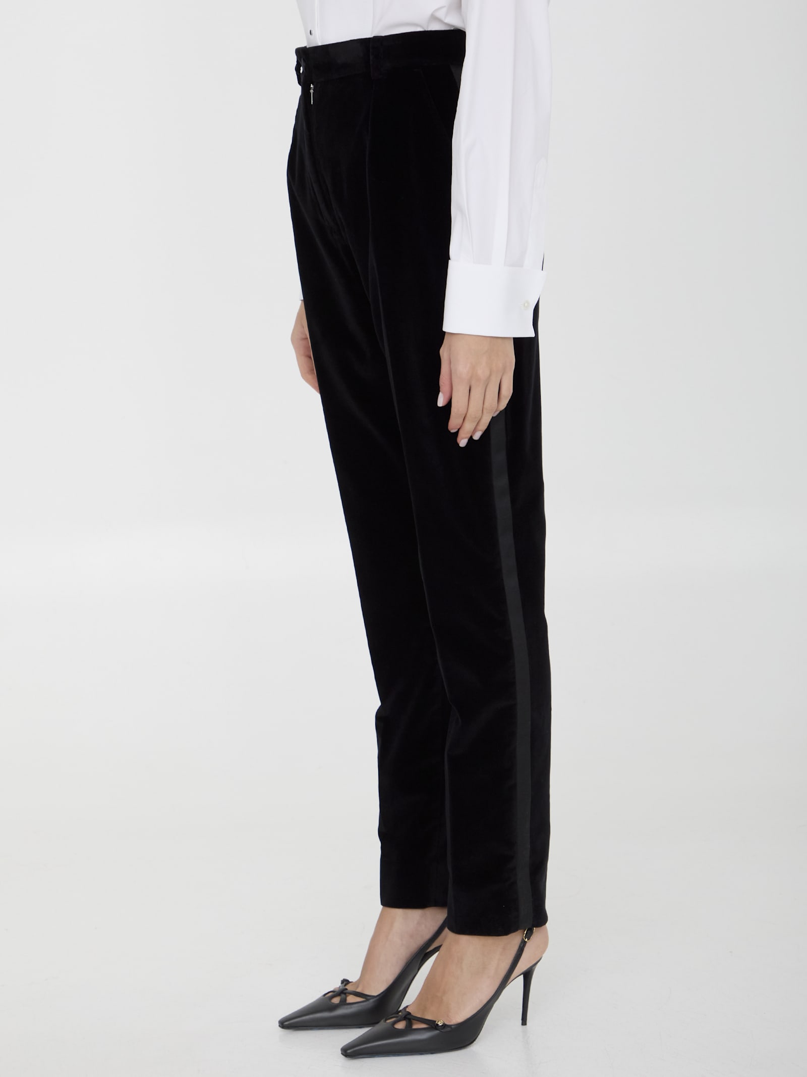 Shop Dolce & Gabbana Velvet Tuxedo Pants In Black