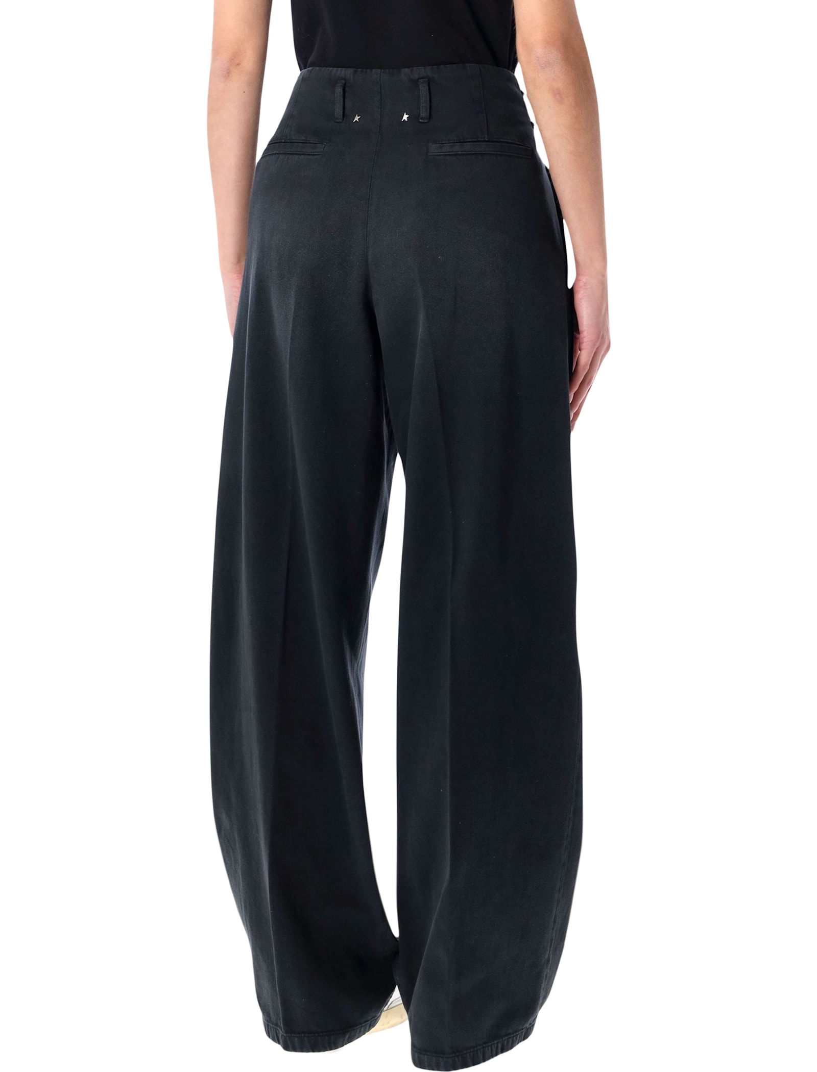 Golden Goose Wide Leg Denim Trousers Pleats Pockets In Blue