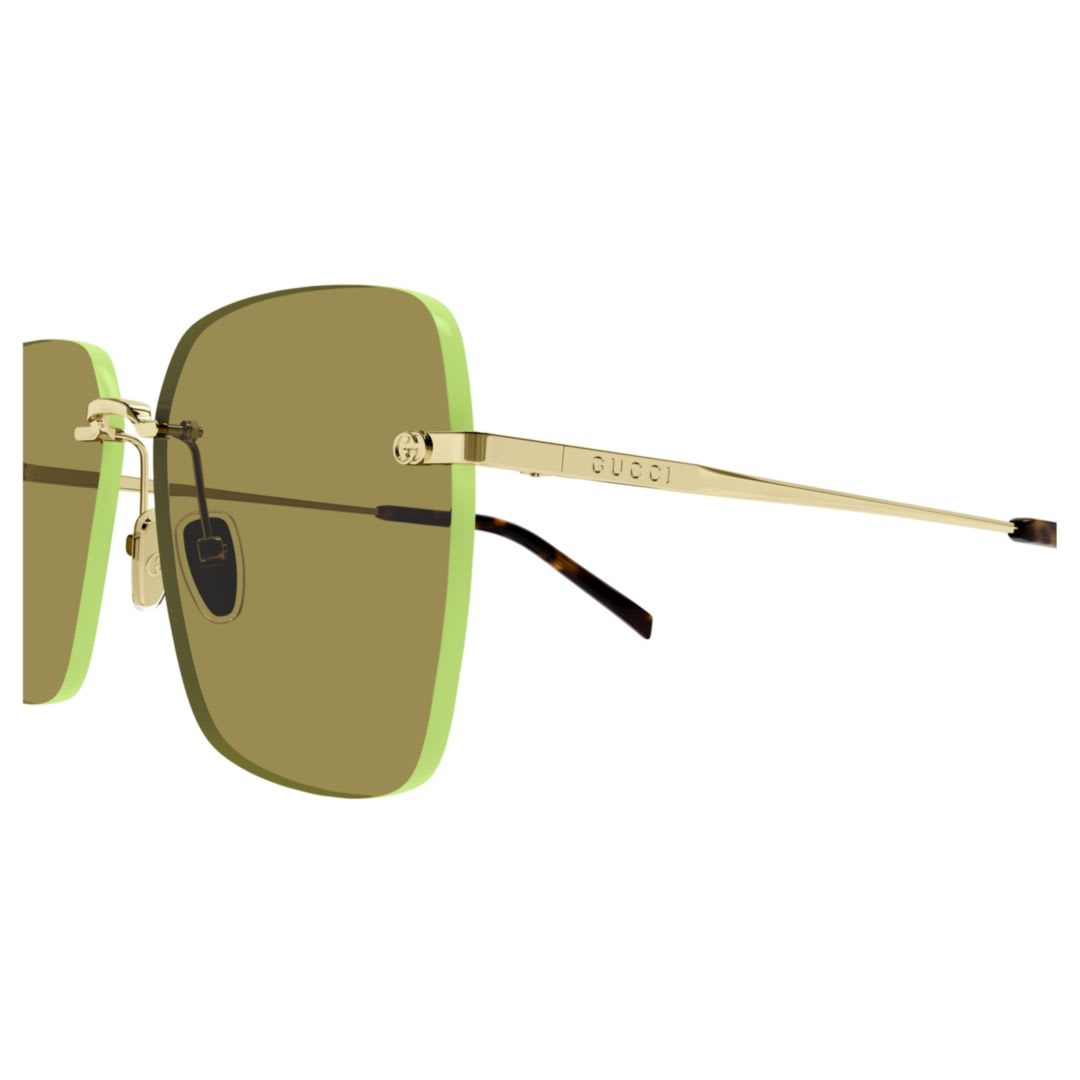Gucci Gg1955sa Linea Institutional Logo 004 Gold Green Sunglasses In Gold