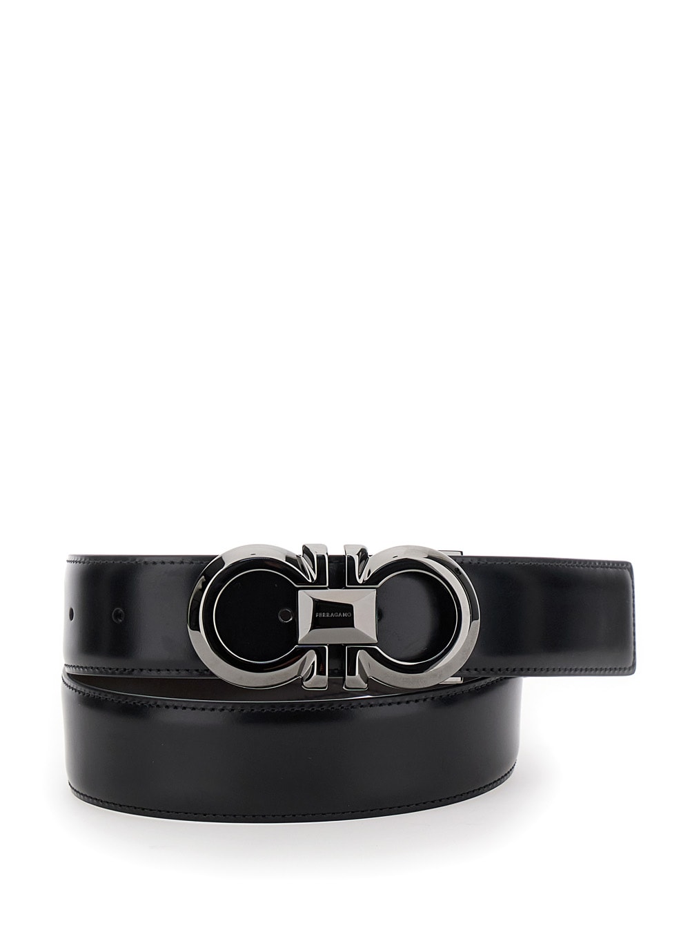 Black Reversible Belt With Gancini Buckle In Leather Man