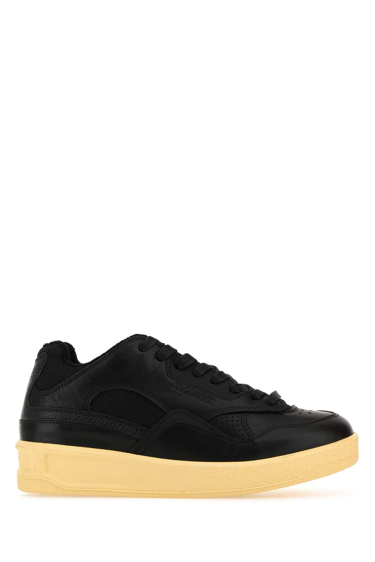 Black Leather And Fabric Basket Sneakers