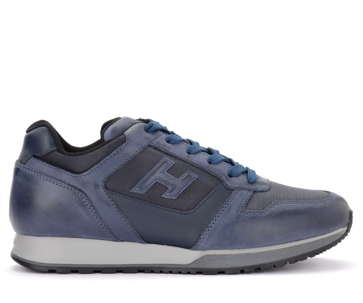 Hogan H321 Sneaker In Blue Leather And Fabric