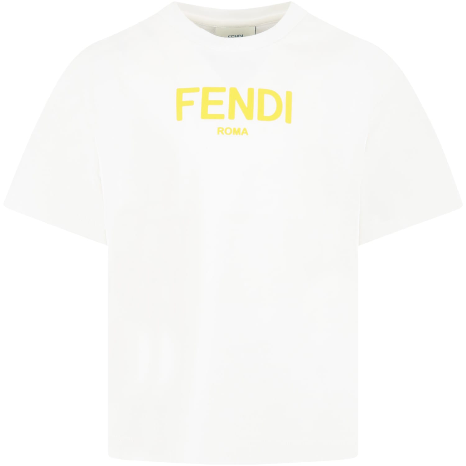 Fendi White T-shirt For Kids With Yellow Logo