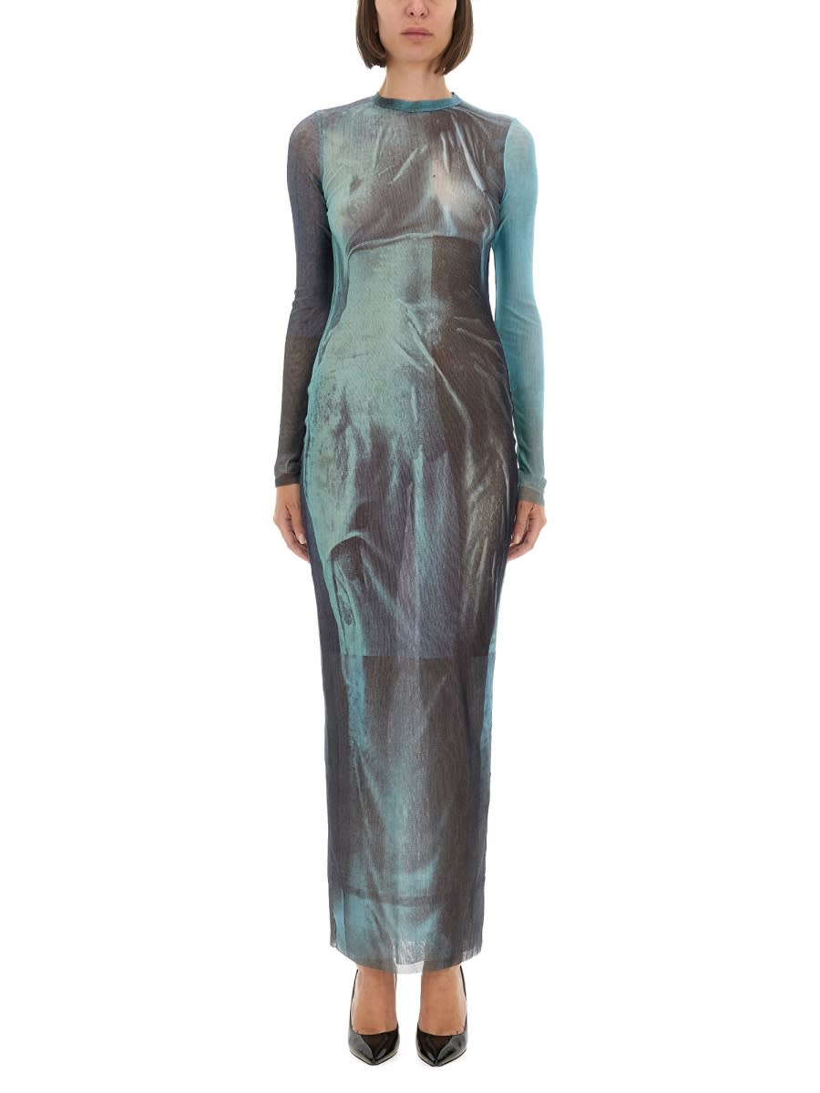 Jean Paul Gaultier "water" Mesh Long Dress In Blue