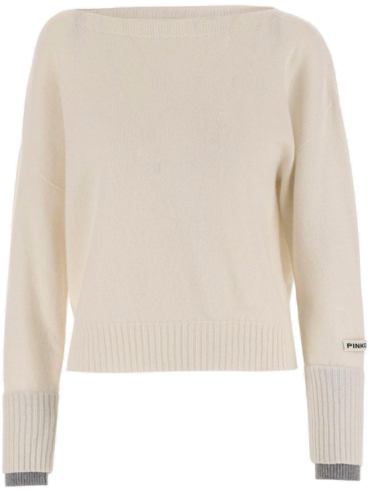 Shop Pinko Logo Patch Layered Jumper In Bianco E Grigio