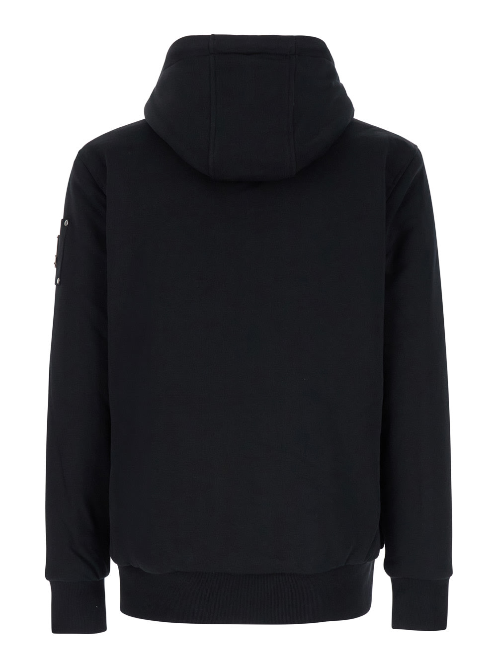 Moose Knuckles Classic Bunny Black Hoodie With Logo Patch On The Sleeve In Cotton Blend Man In Black