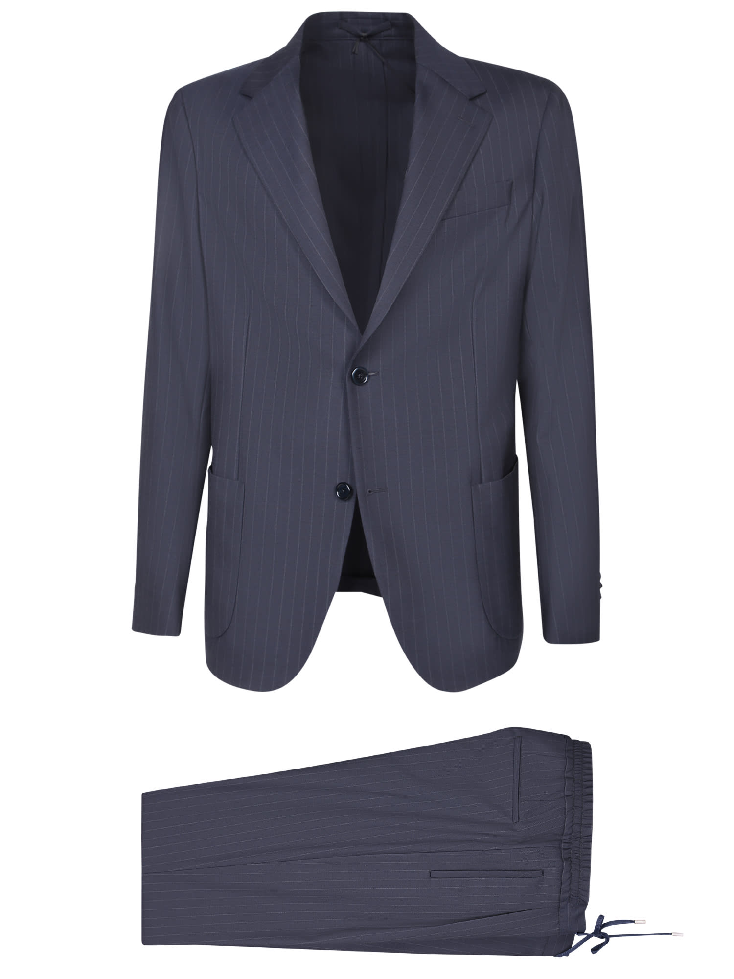 Shop Lardini Striped Wool Suit In Grey/blue