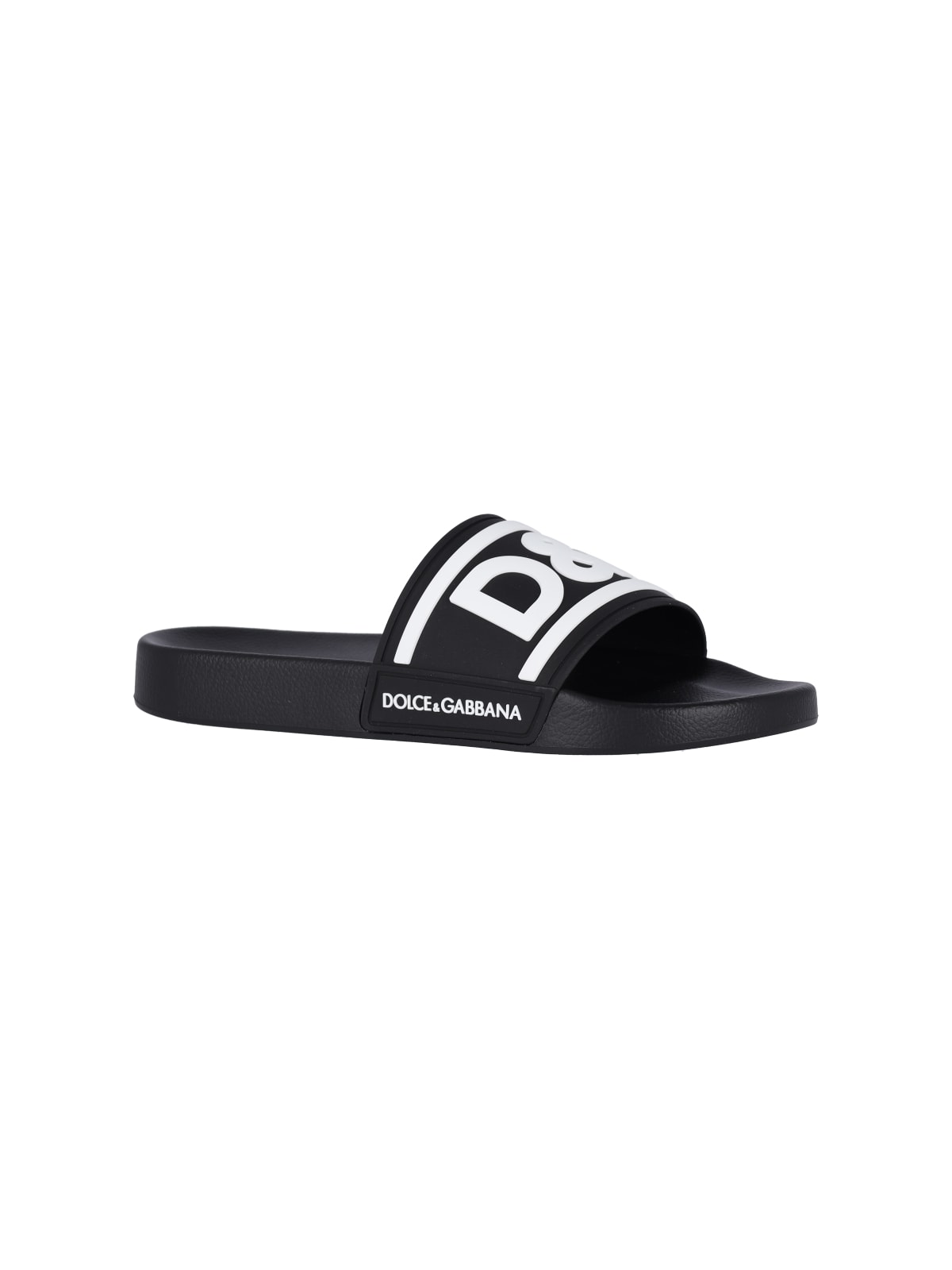 Shop Dolce & Gabbana Slide Logo Sandals In Nero Bianco