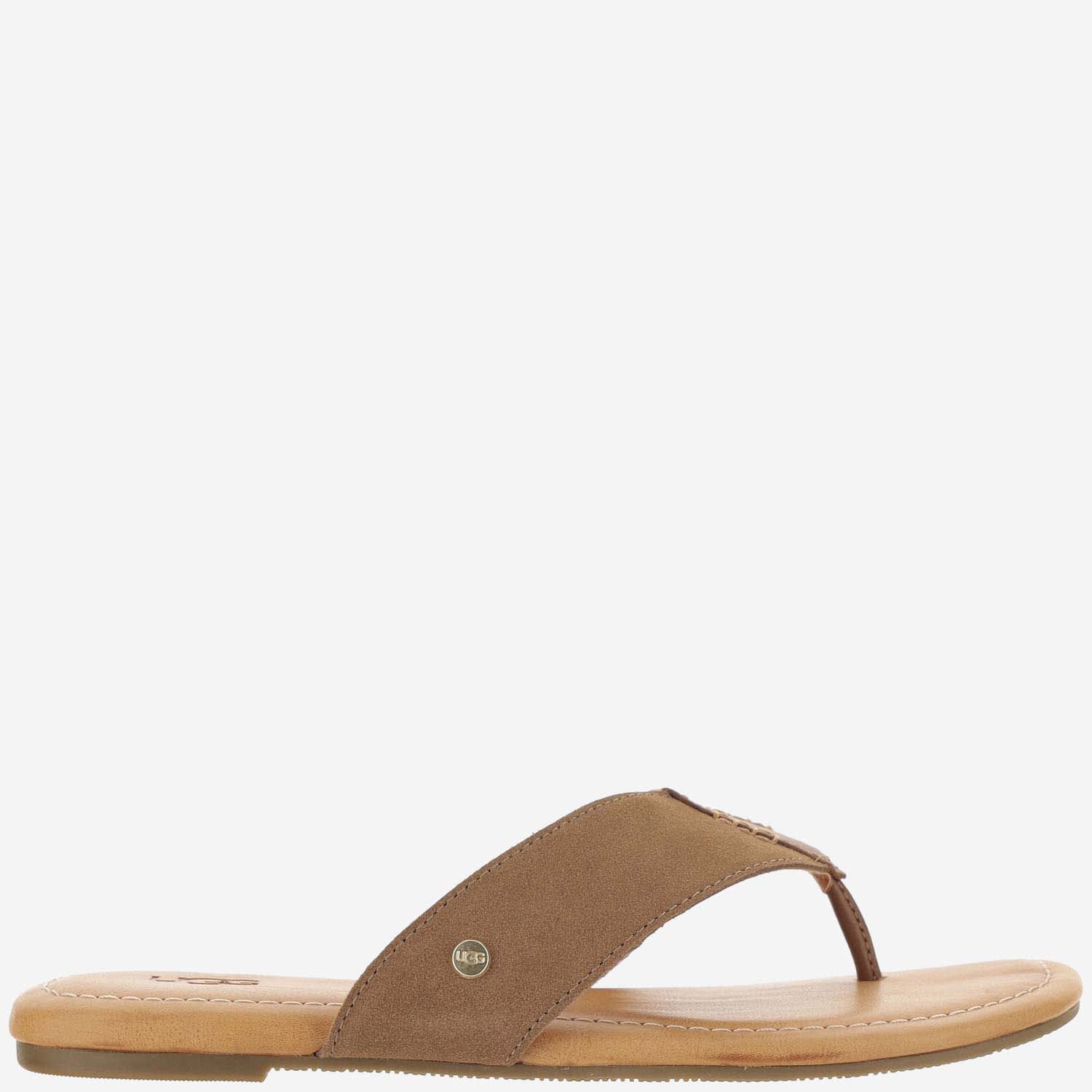 Ugg Leather Sandals With Logo In Beige
