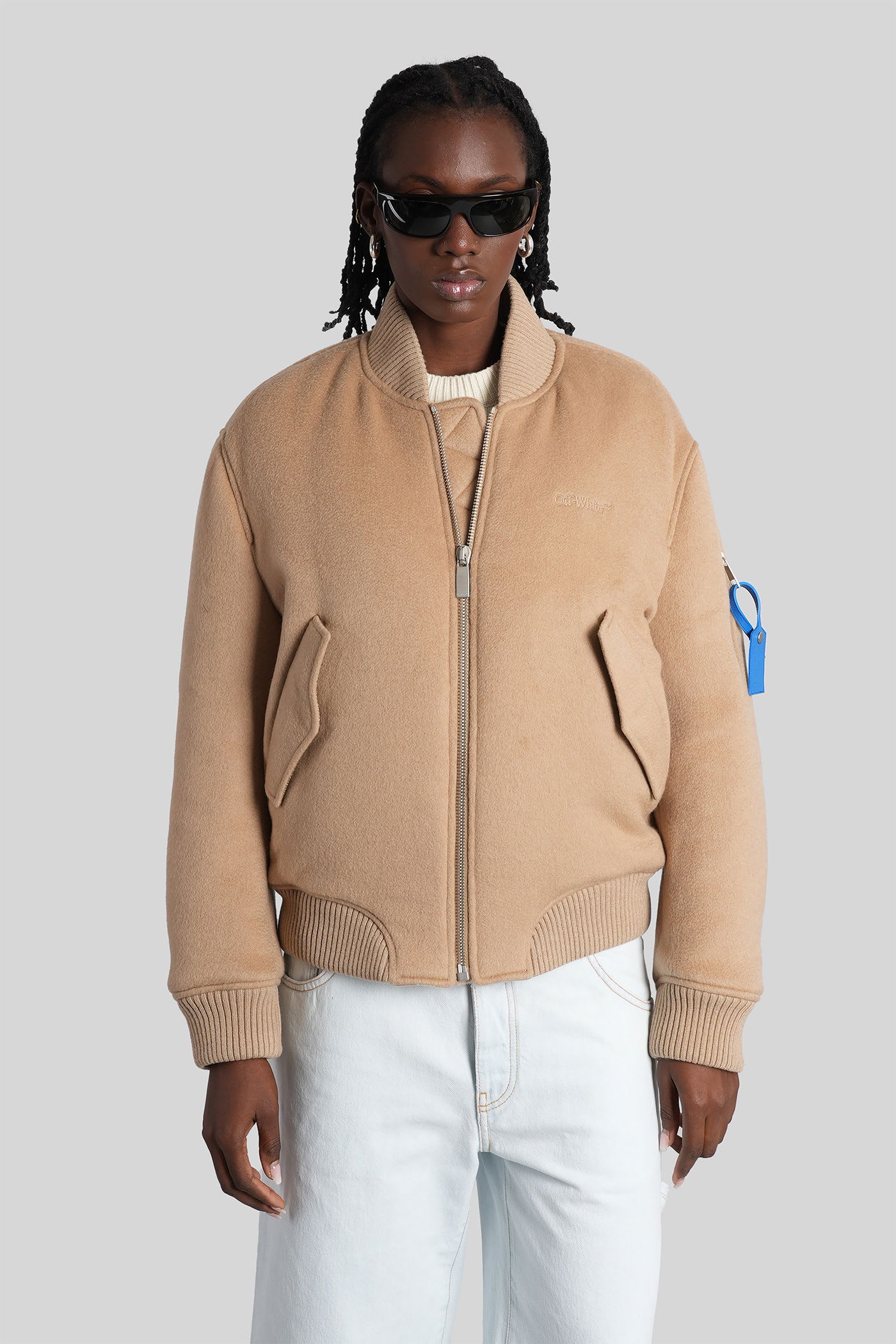 Off-white Bomber Jacket In Beige Cashmere In Sand