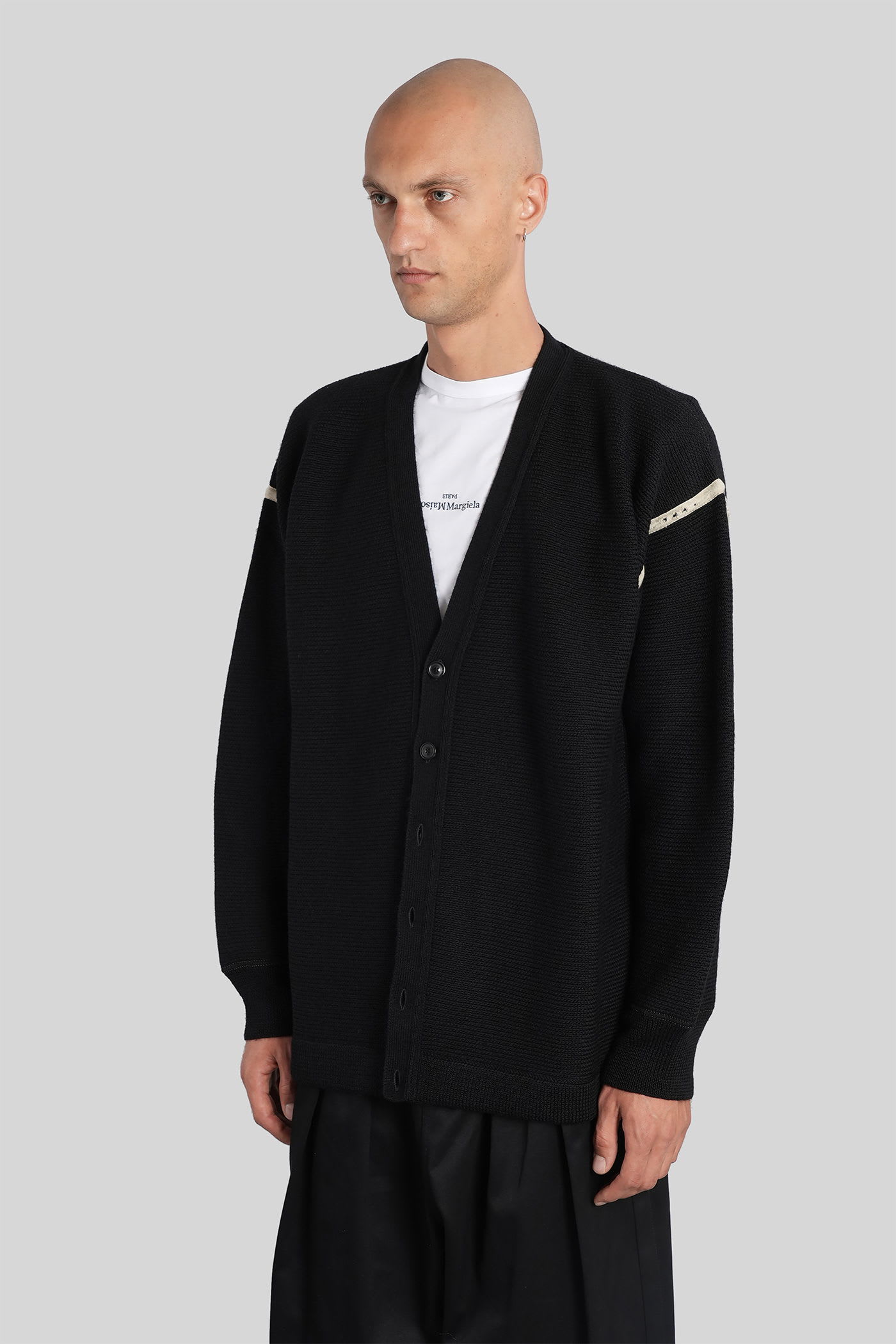 Maison Margiela V-neck Cardigan With Long Sleeves And Elbow Patches In Black