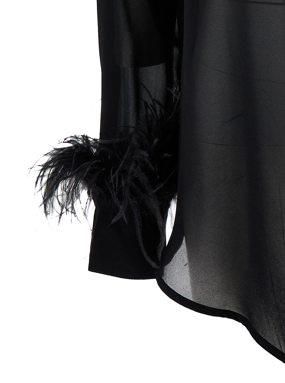 Shop Pinko Circe Black Semi-sheer Shirt With Feathers On Cuffs In Viscose Woman