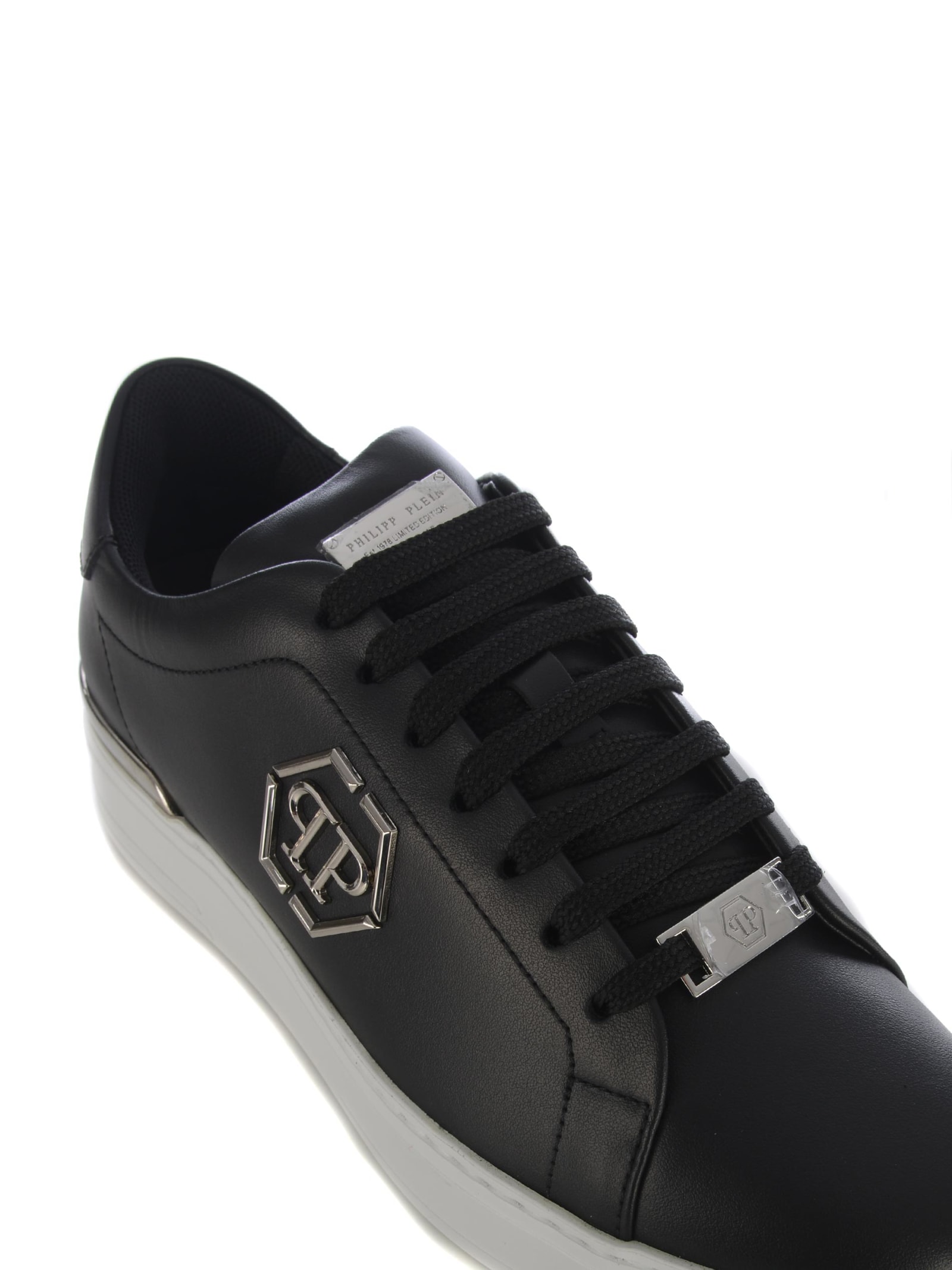 Shop Philipp Plein Sneakers  Hexagon Made Of Leather In Nero