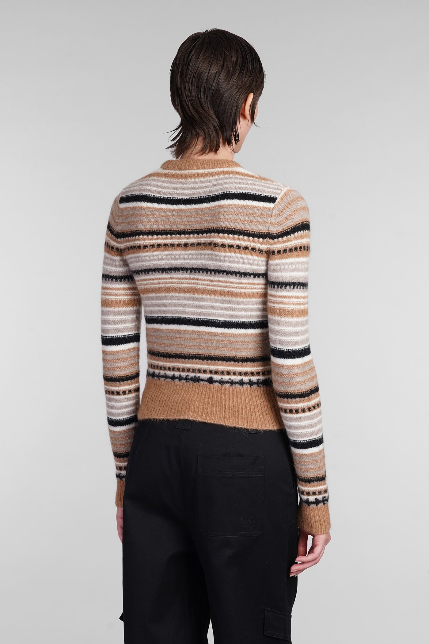 Shop Ganni Cardigan In Beige Wool