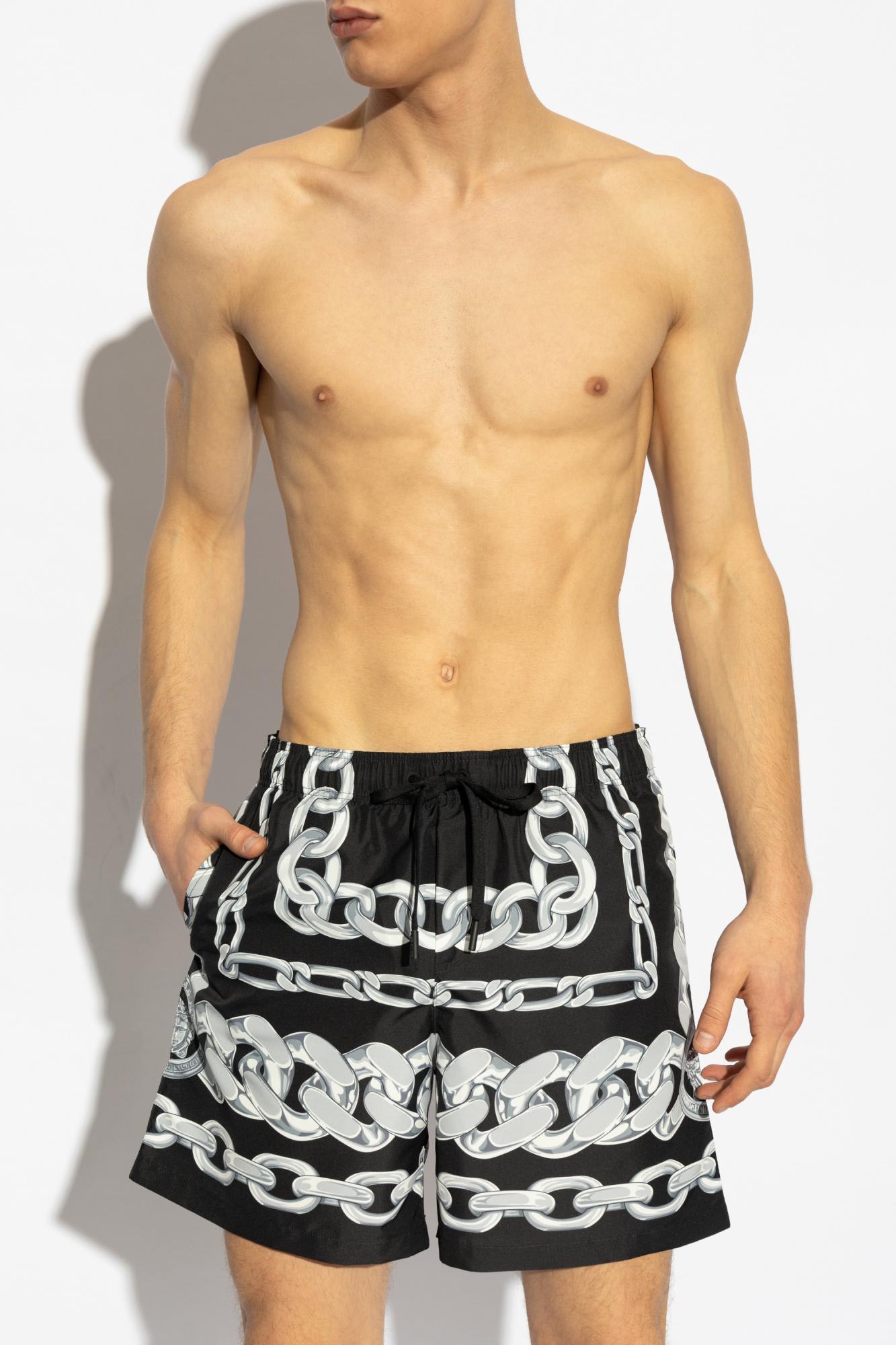 Versace Men Medusa Chains Silk Shorts In Black
