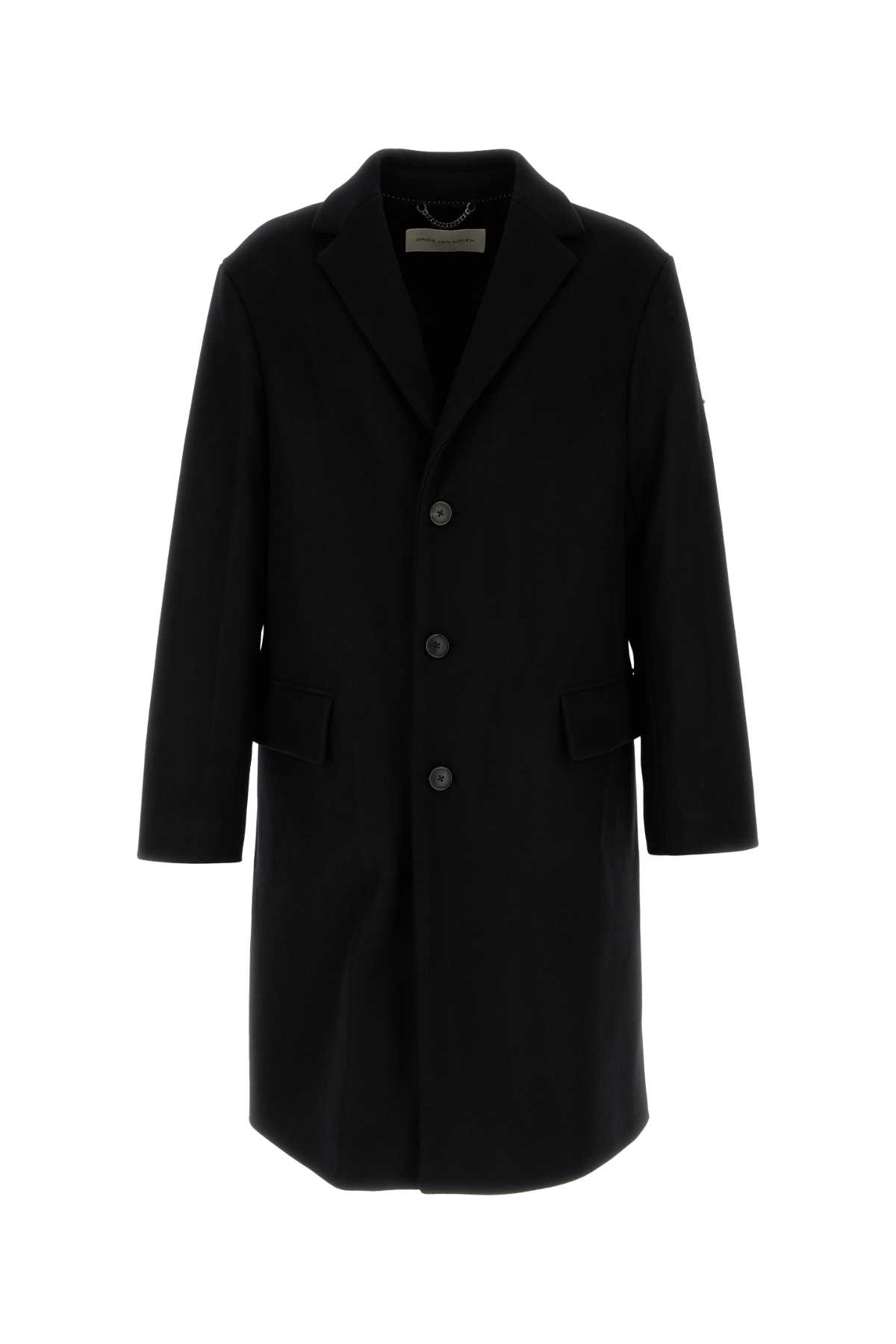 Shop Dries Van Noten Black Wool Blend Rustic Coat