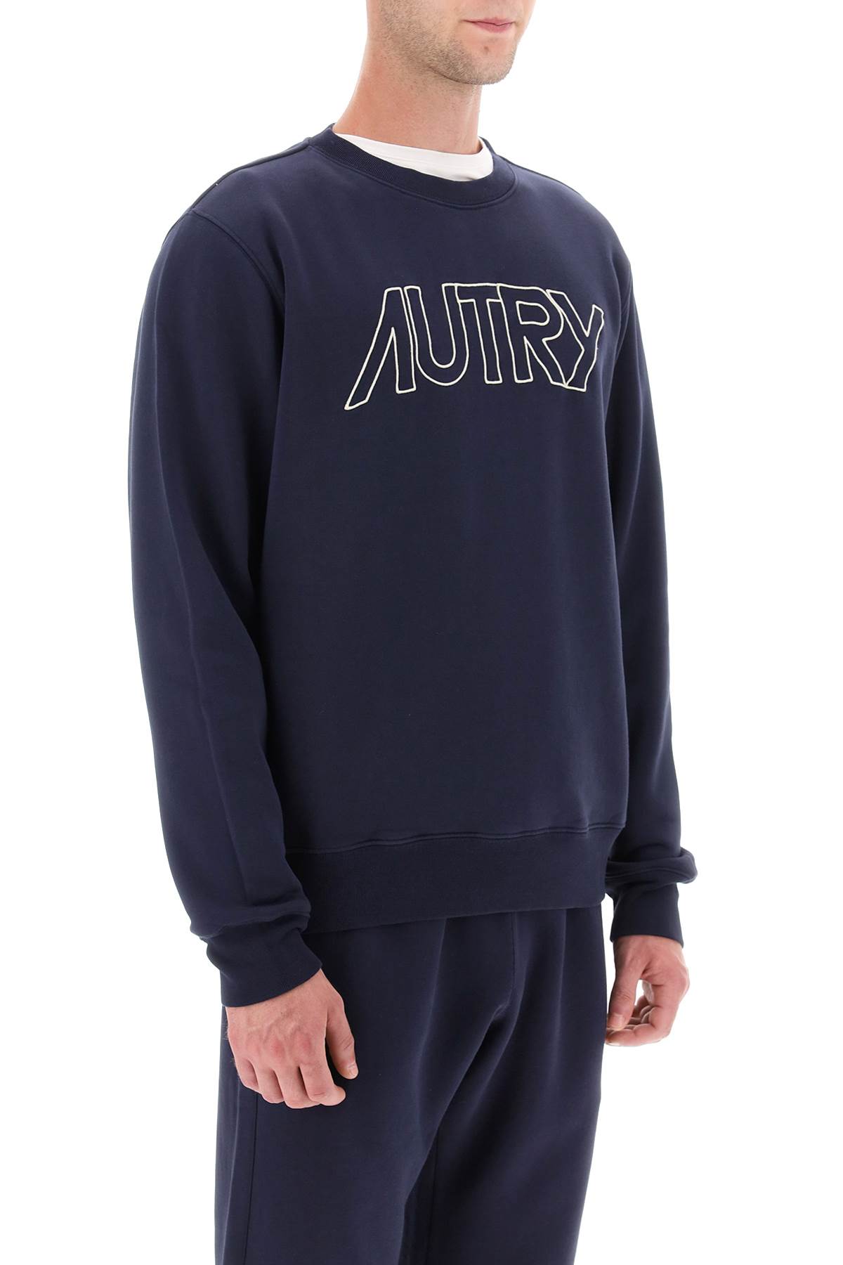 Shop Autry Crew-neck Sweatshirt With Logo Embroidery In Blu