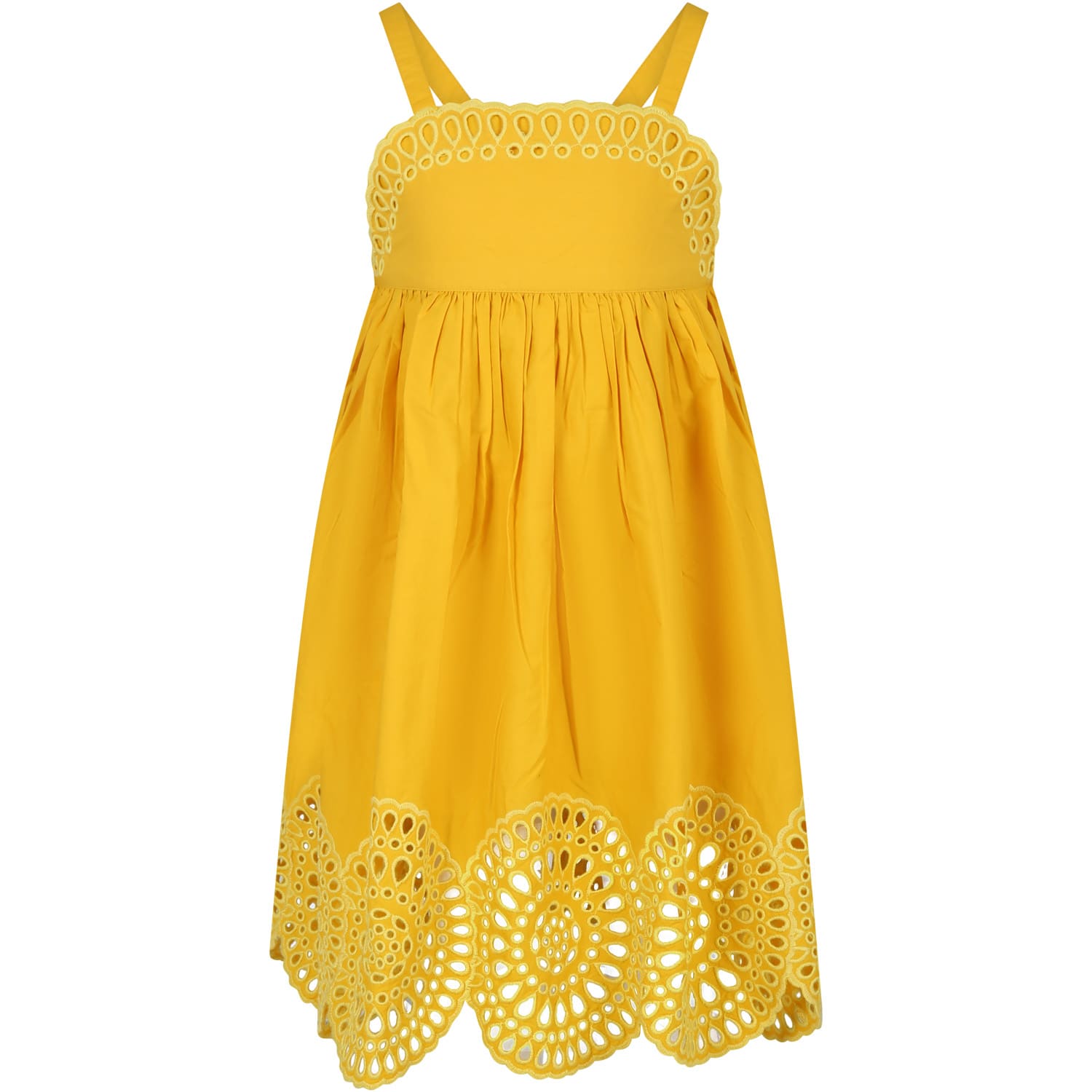 Shop Stella Mccartney Yellow Dress For Girl With Broderie