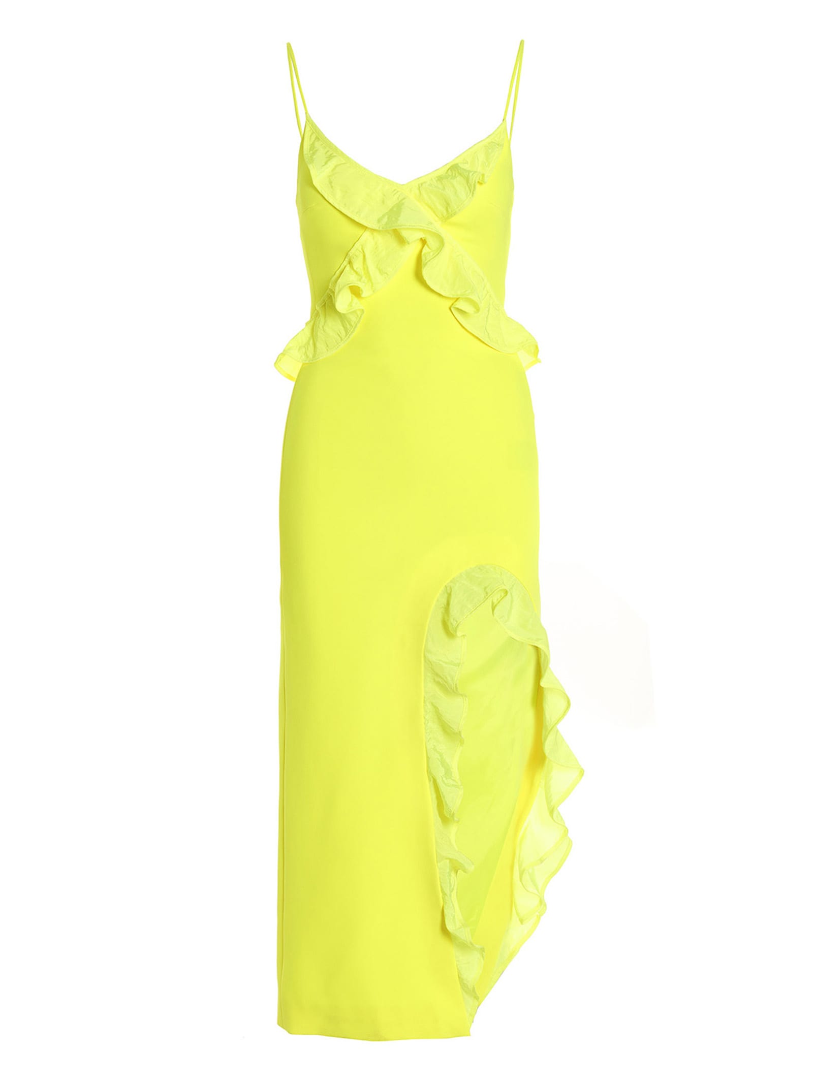 Shop David Koma Crossbody & Open Leg Ruffle Detail Dress In Yellow