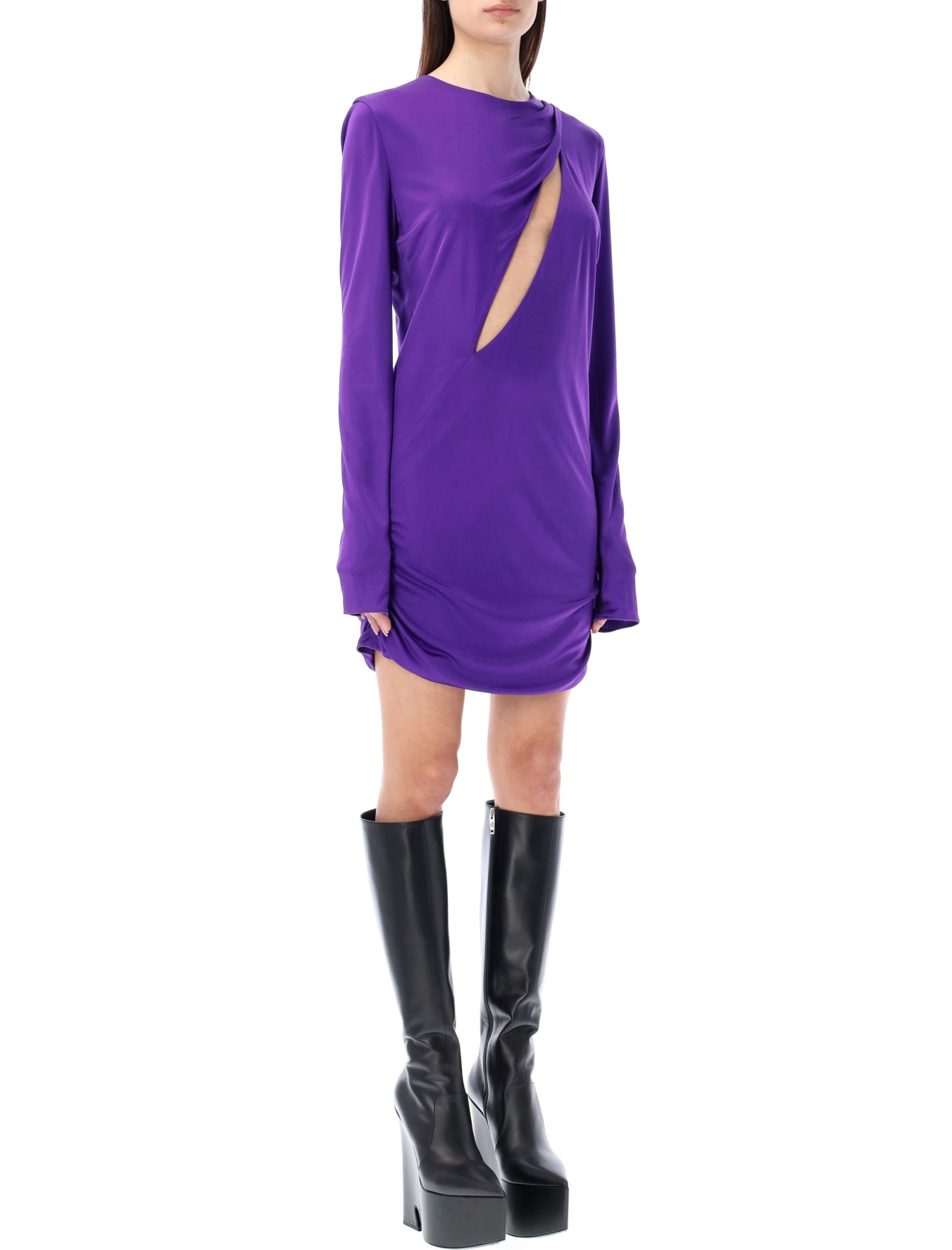 Shop Versace Slashed Mini Dress In Orchid Purple