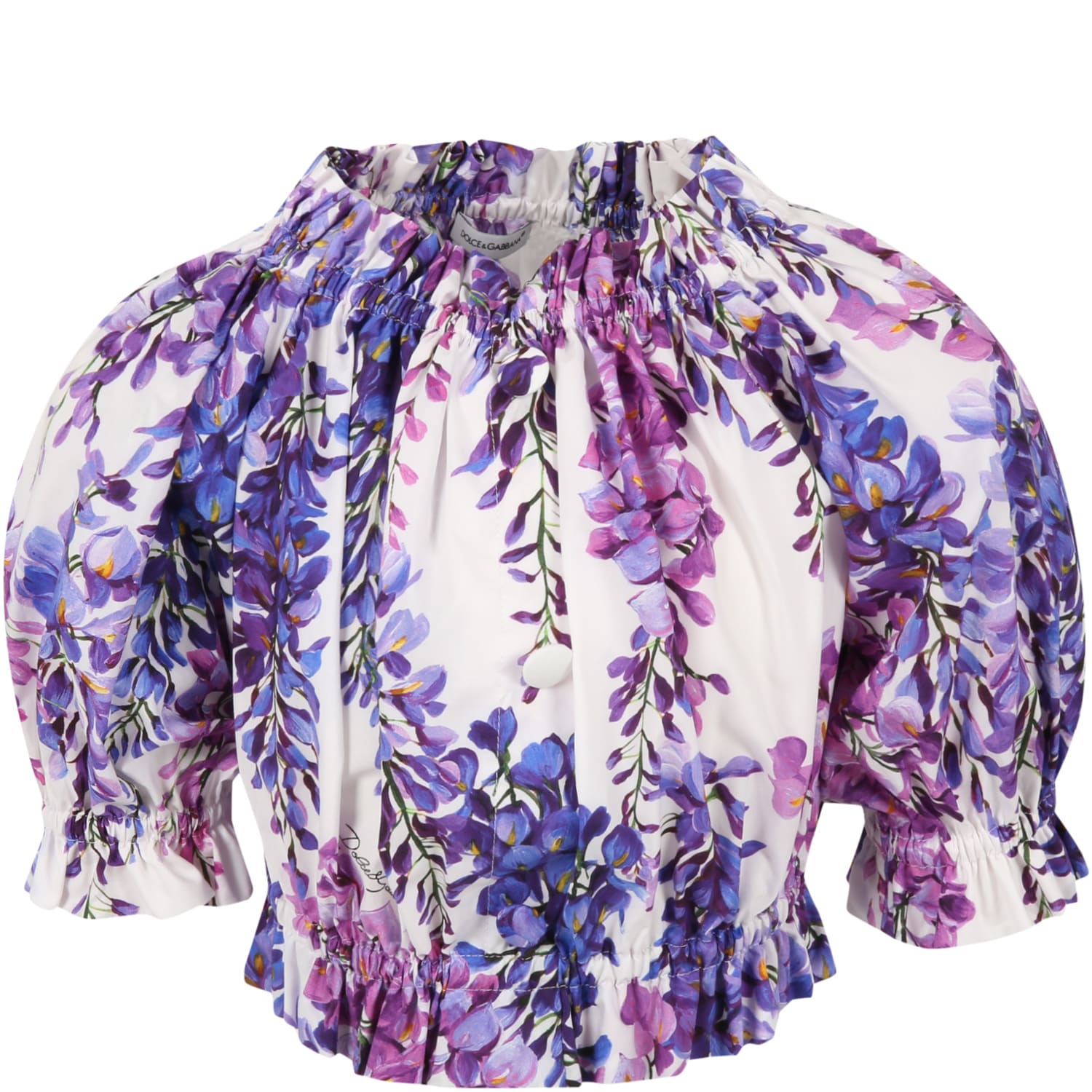 Dolce & Gabbana White Blouse For Girl With Wisteria