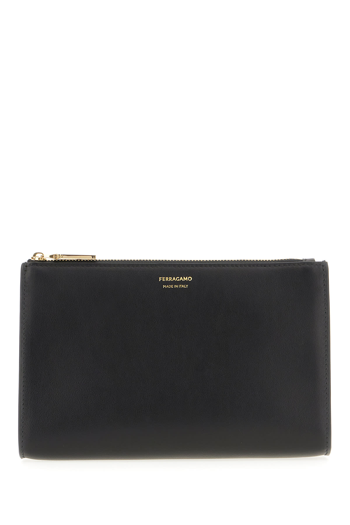 Ferragamo Black Leather Clutch In Nero