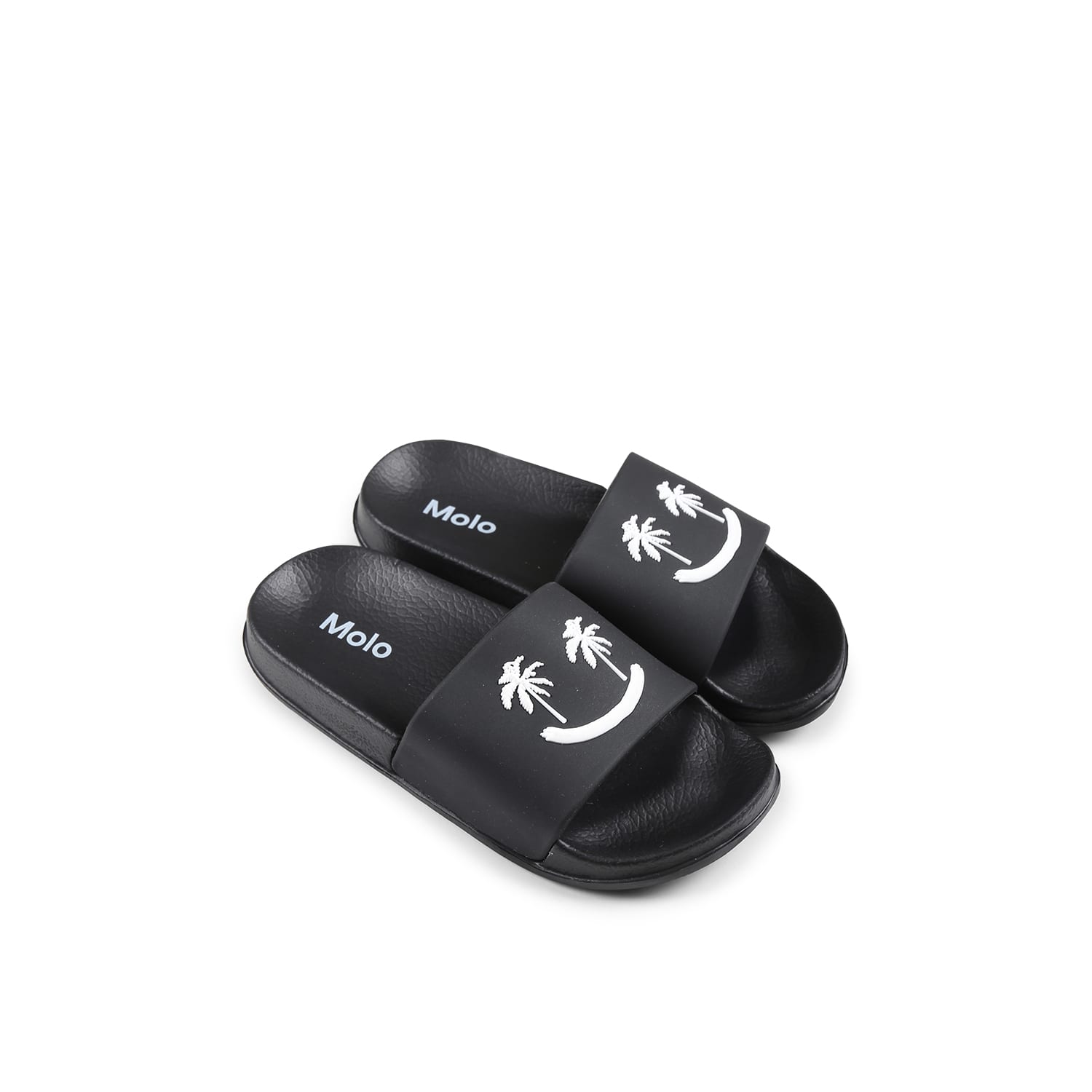 Molo Black Slippers For Kids With Smiley In Black