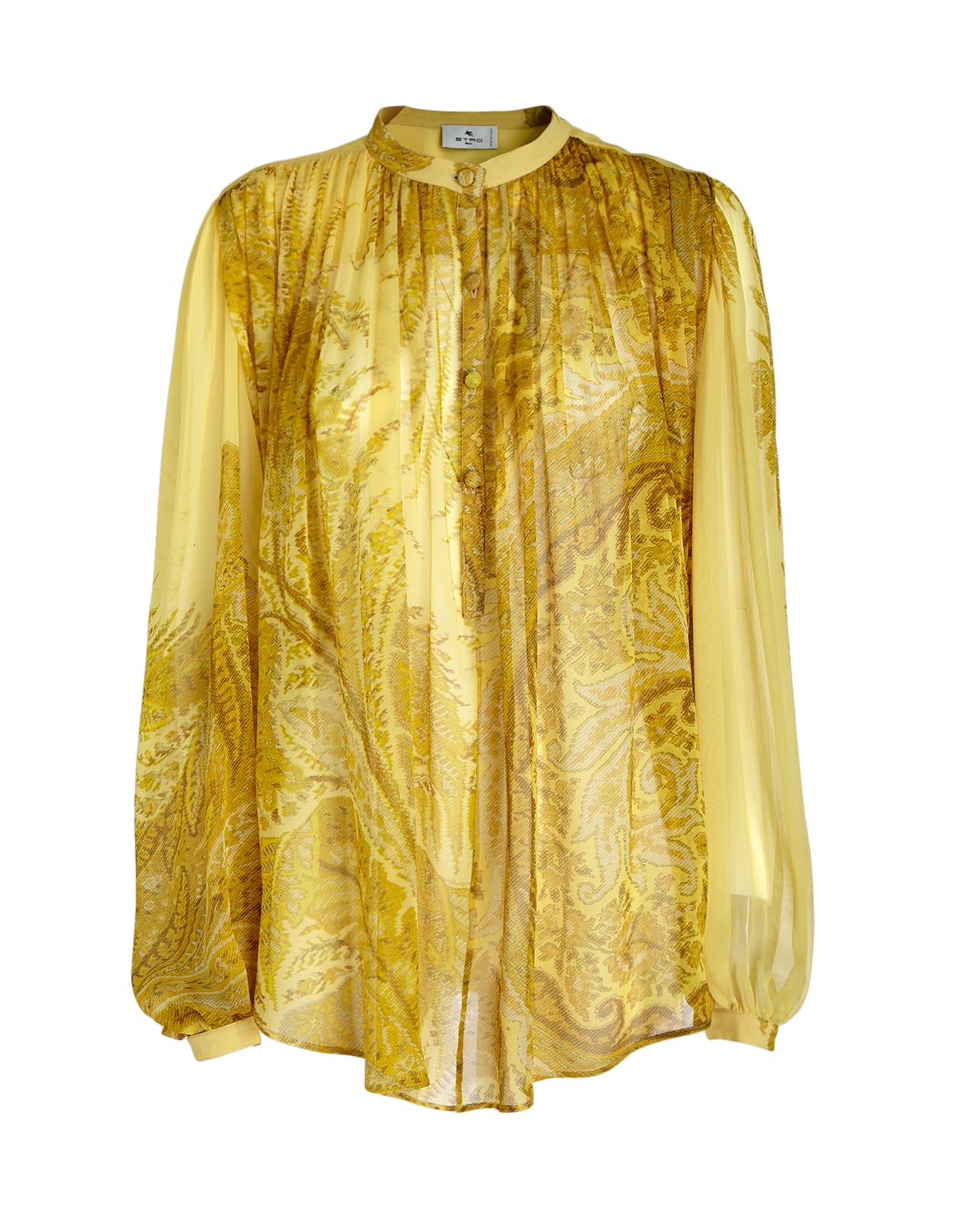 Etro Woman Yellow Silk Georgette Blouse With Paisley Print