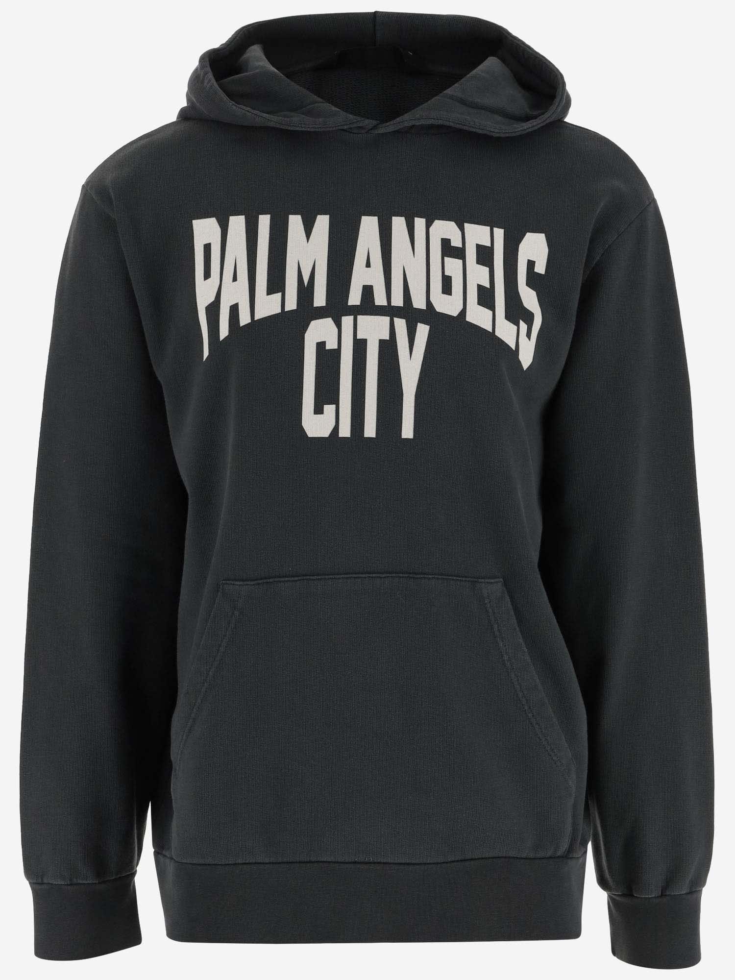 Shop Palm Angels Cotton Sweatshirt With Logo In Dark/grey/white