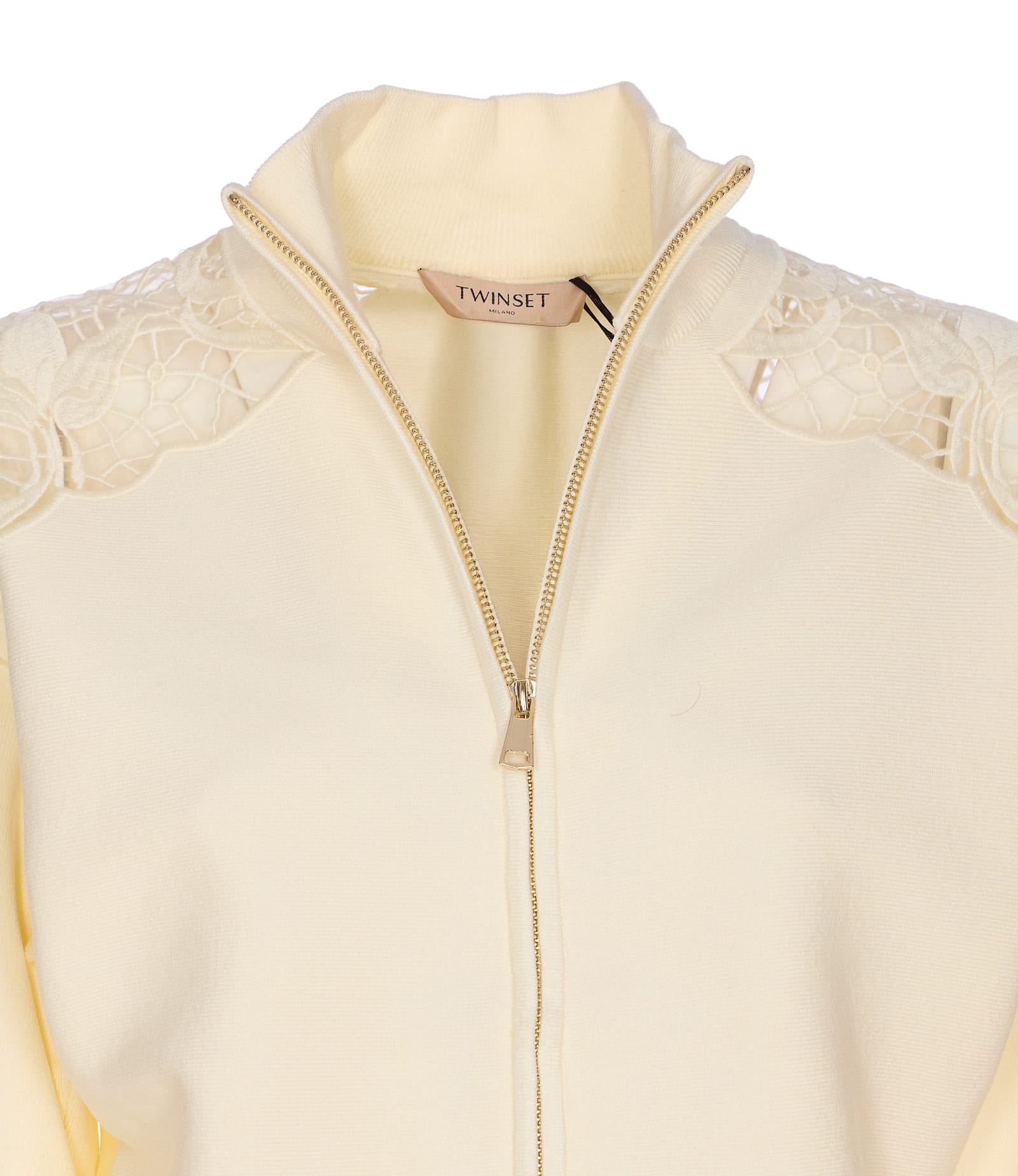 Twinset Lace-insert Zip-front Cardigan In Neutral