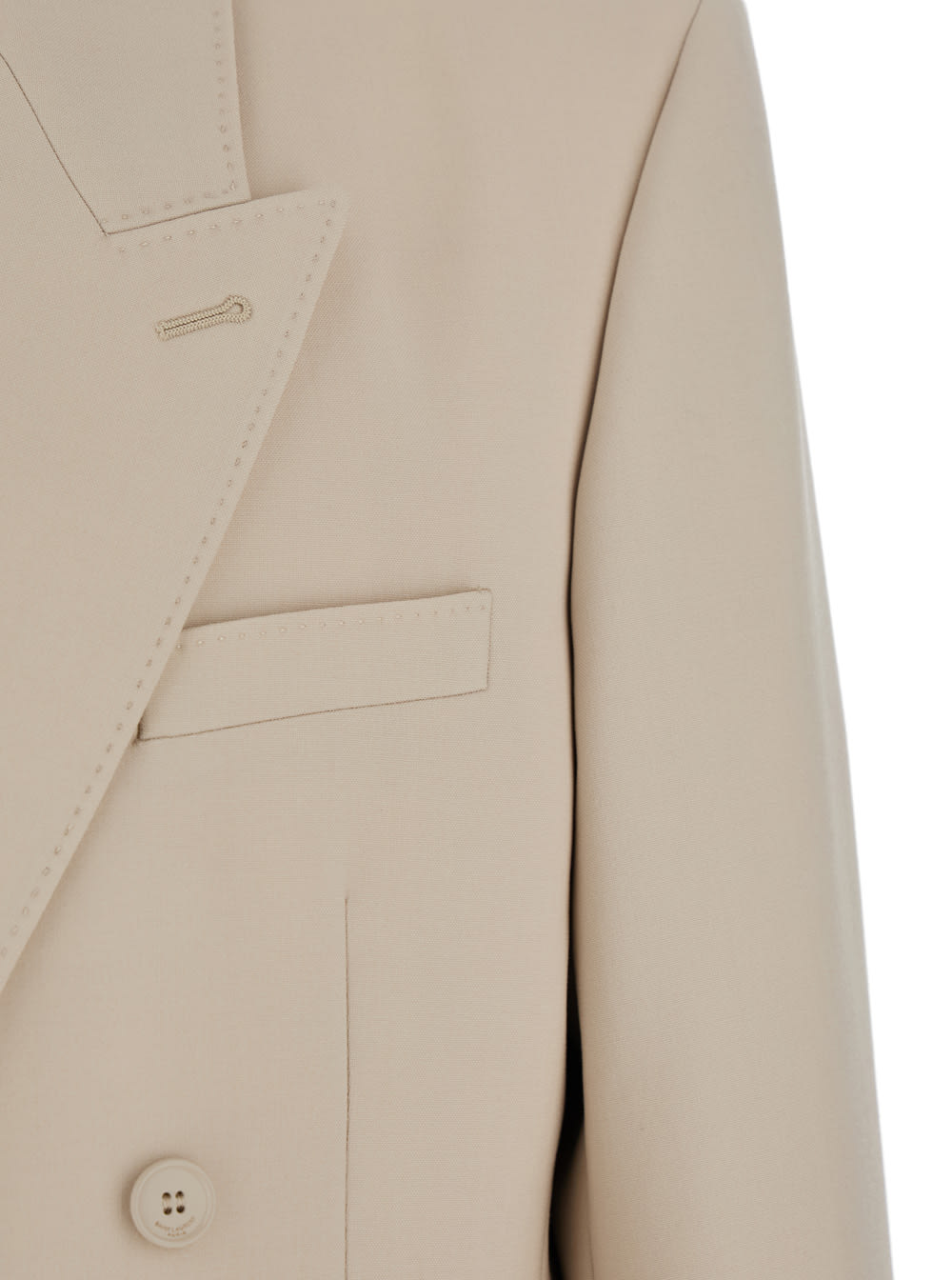 Saint Laurent Beige Double-breasted Jacket With Peak Revers In Wool Man In Beige