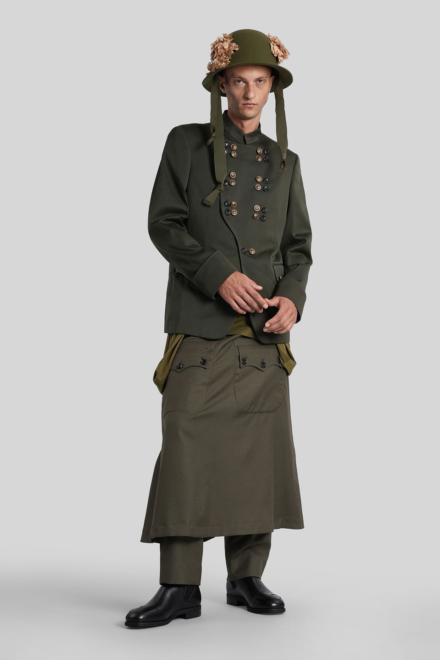 Comme Des Garçons Homme Deux Pants In Green Wool In Green